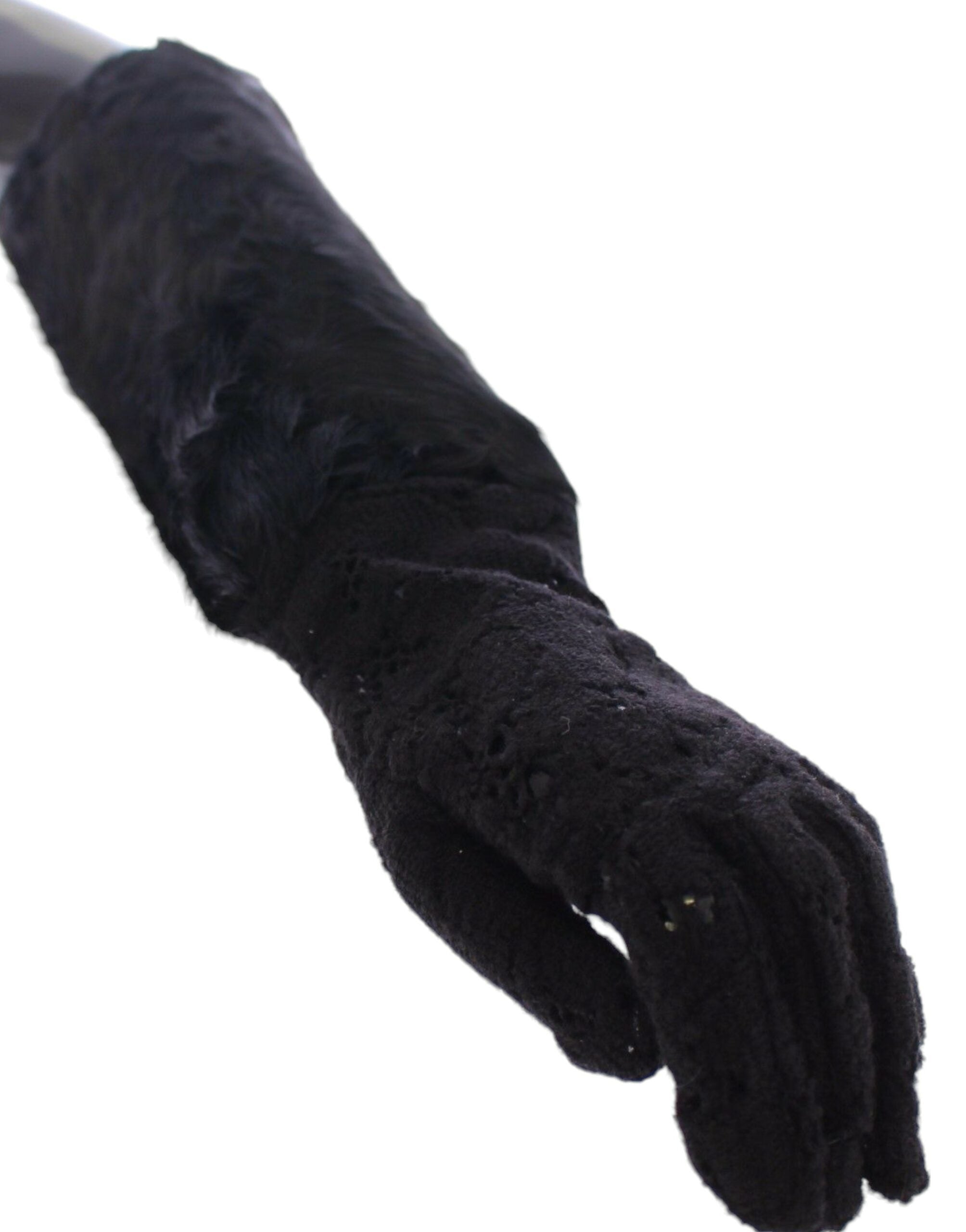 Dolce & Gabbana Black Lace Wool Lambskin Fur Elbow Gloves LUNESCAPE