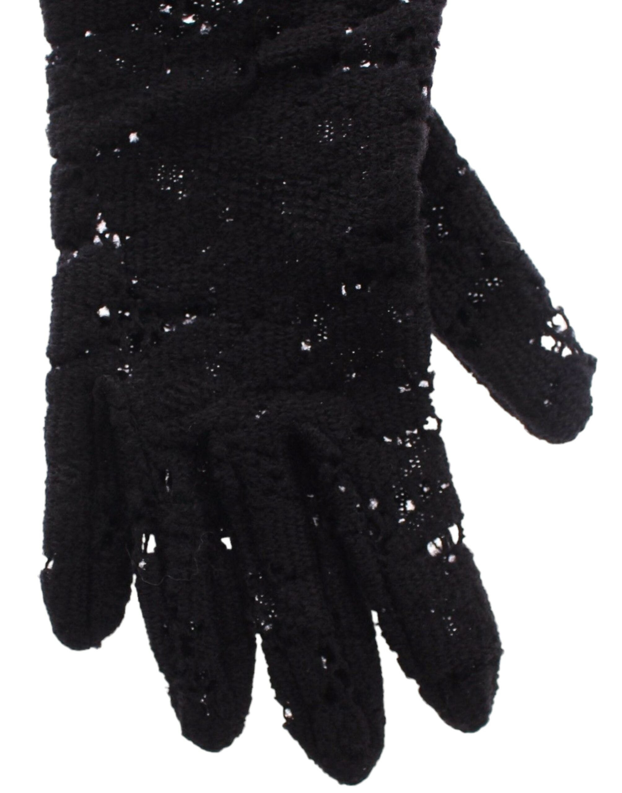 Dolce & Gabbana Black Lace Wool Lambskin Fur Elbow Gloves LUNESCAPE