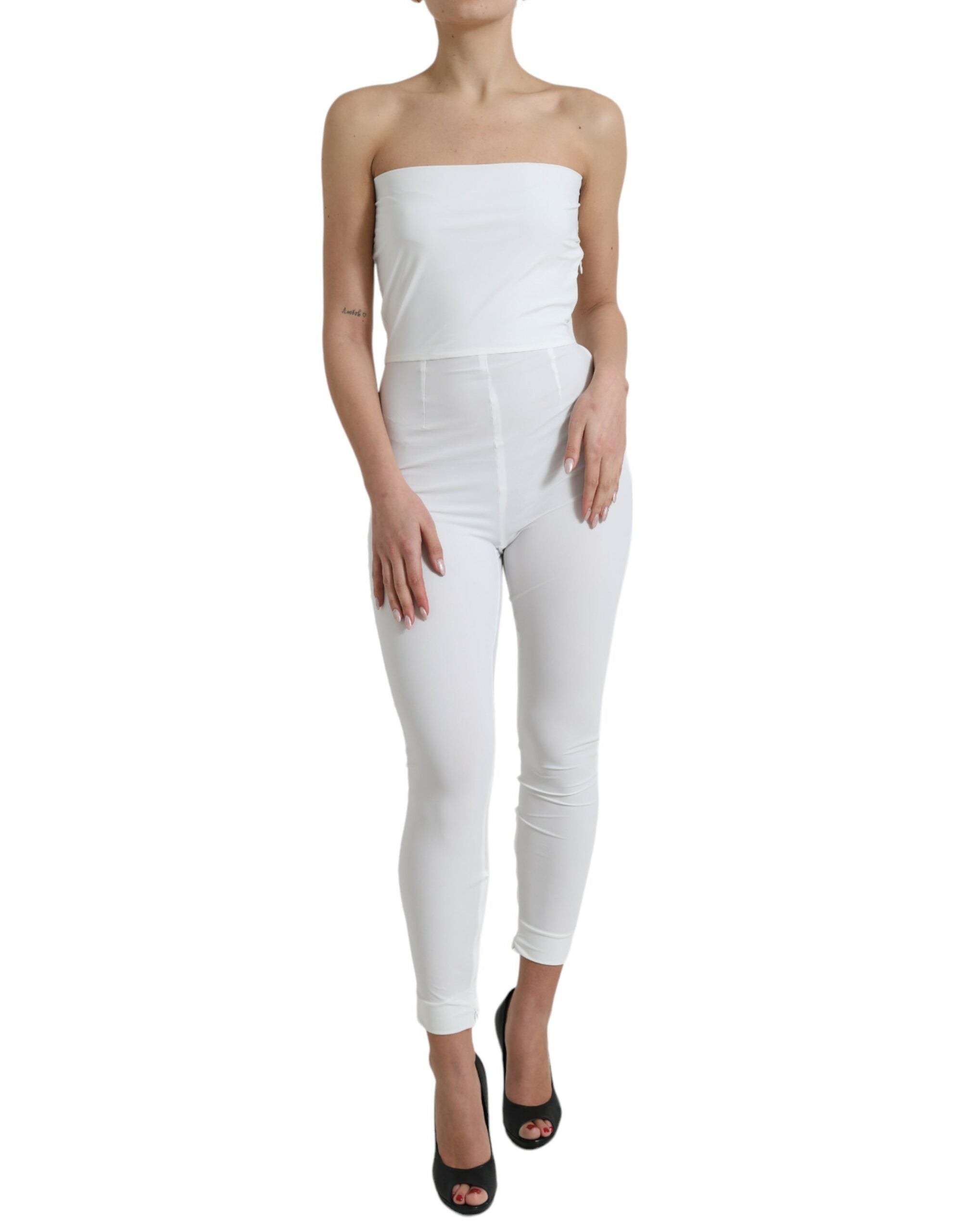 Dolce & Gabbana White Nylon Strapless Bodycon Jumpsuit