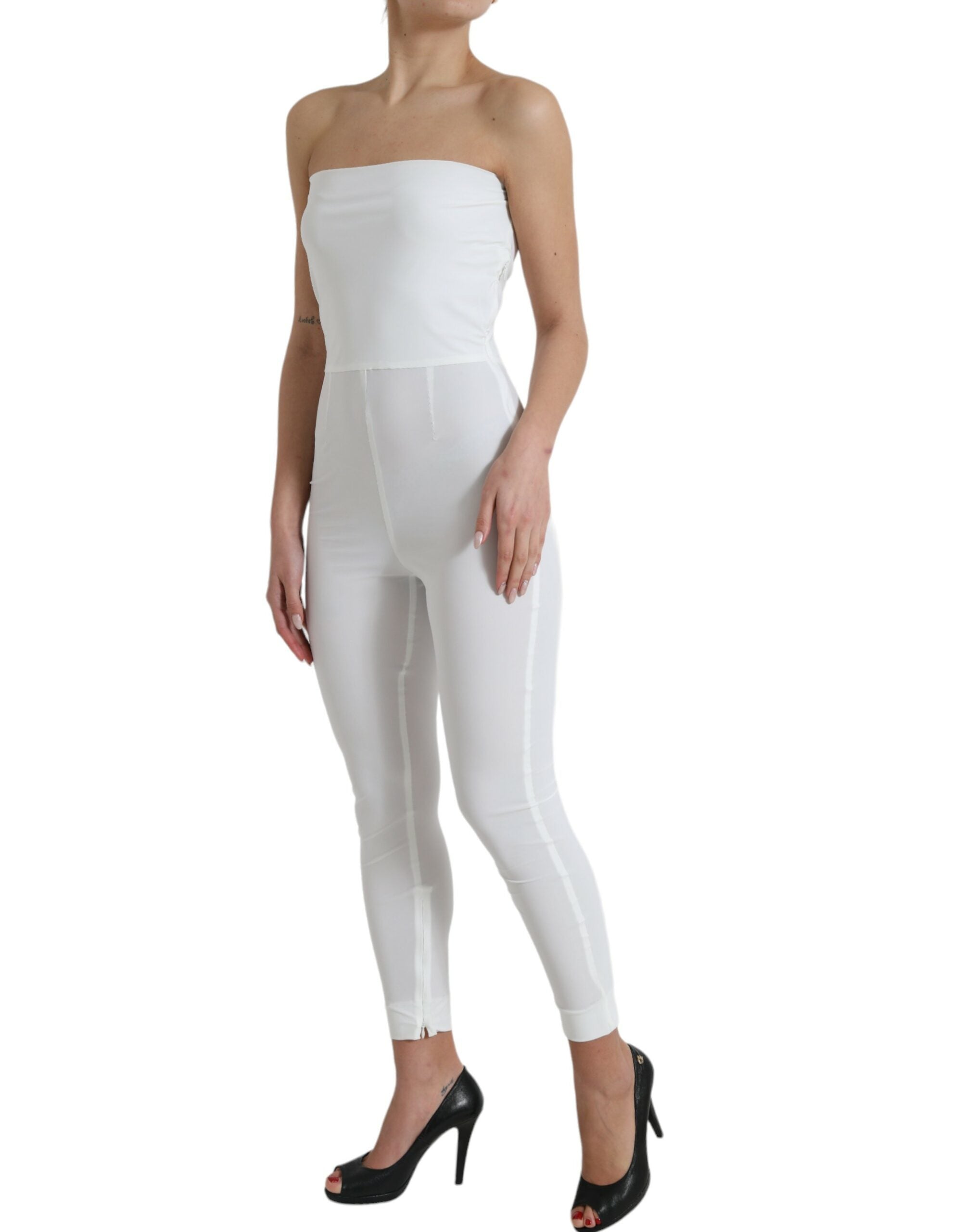 Dolce & Gabbana White Nylon Strapless Bodycon Jumpsuit