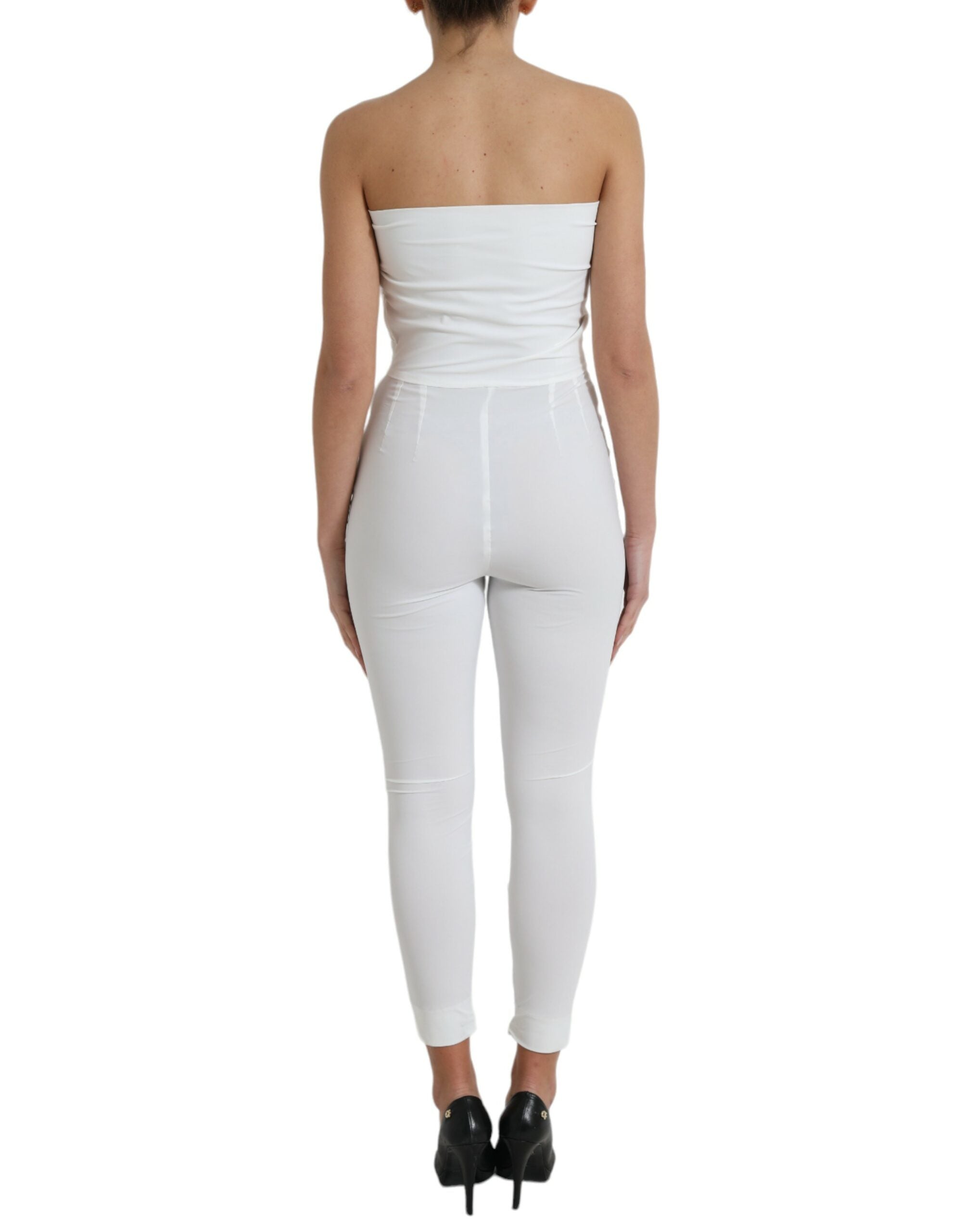 Dolce & Gabbana White Nylon Strapless Bodycon Jumpsuit