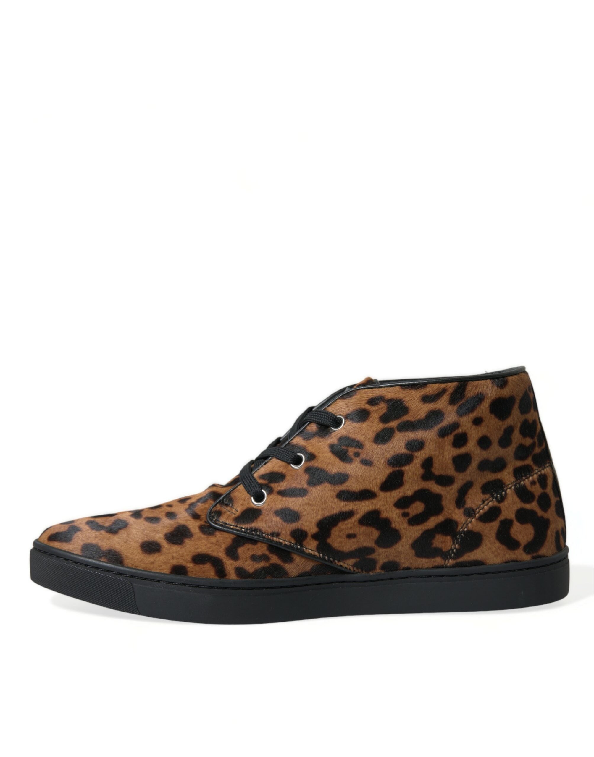 Dolce & Gabbana Brown Leopard Pony Hair Leather Sneakers Shoes LUNESCAPE