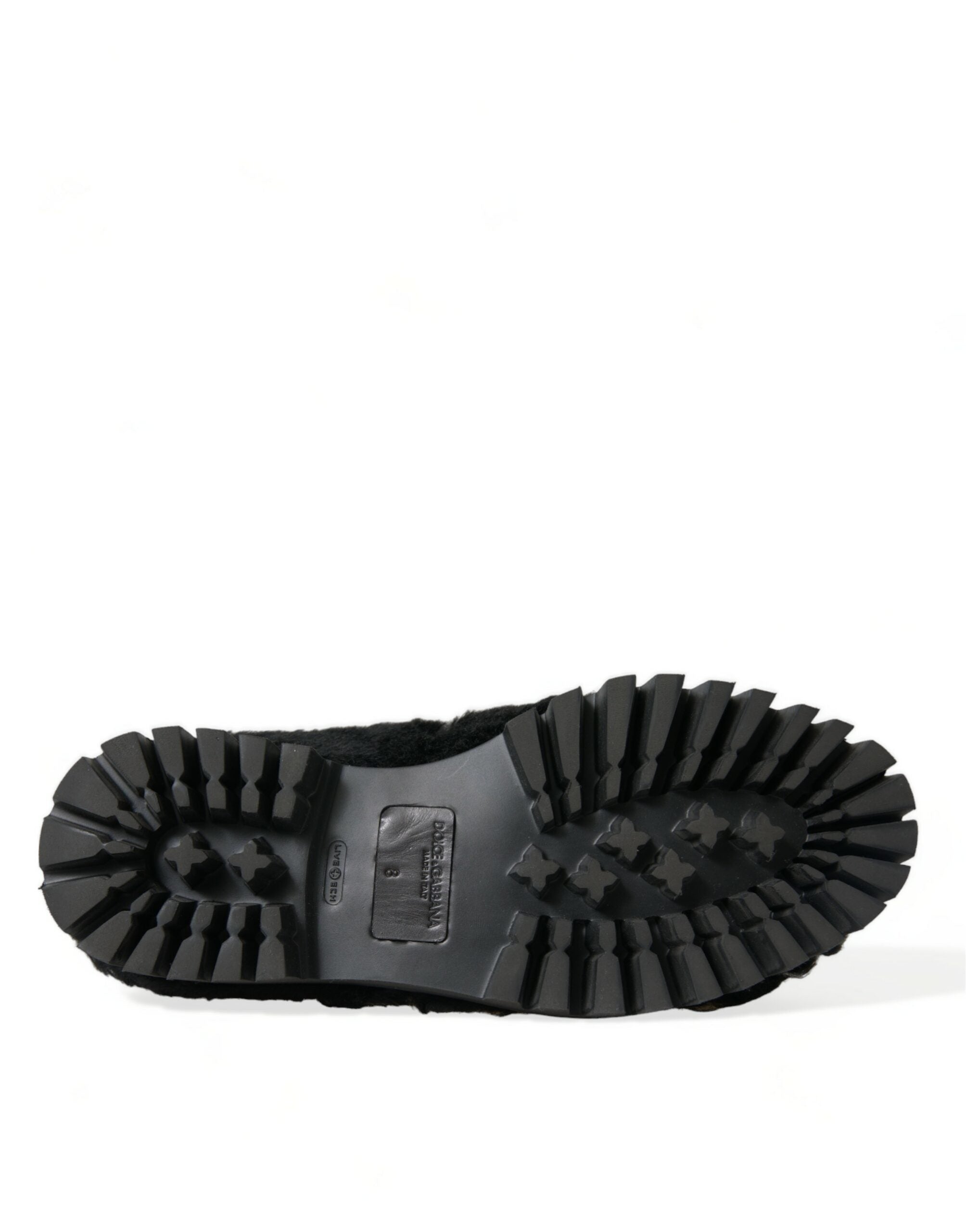 Dolce & Gabbana Black Fur Leather Slippers Dress Shoes LUNESCAPE