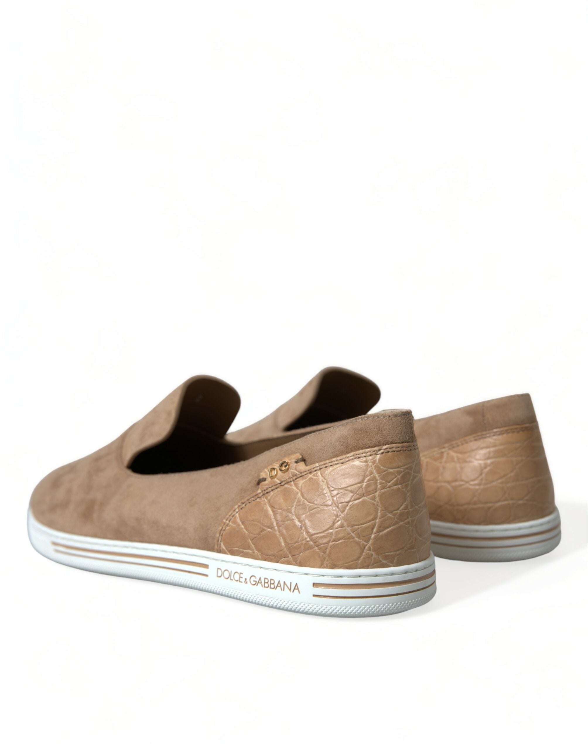 Dolce & Gabbana Beige Suede Caiman Men Loafers Slippers Shoes LUNESCAPE
