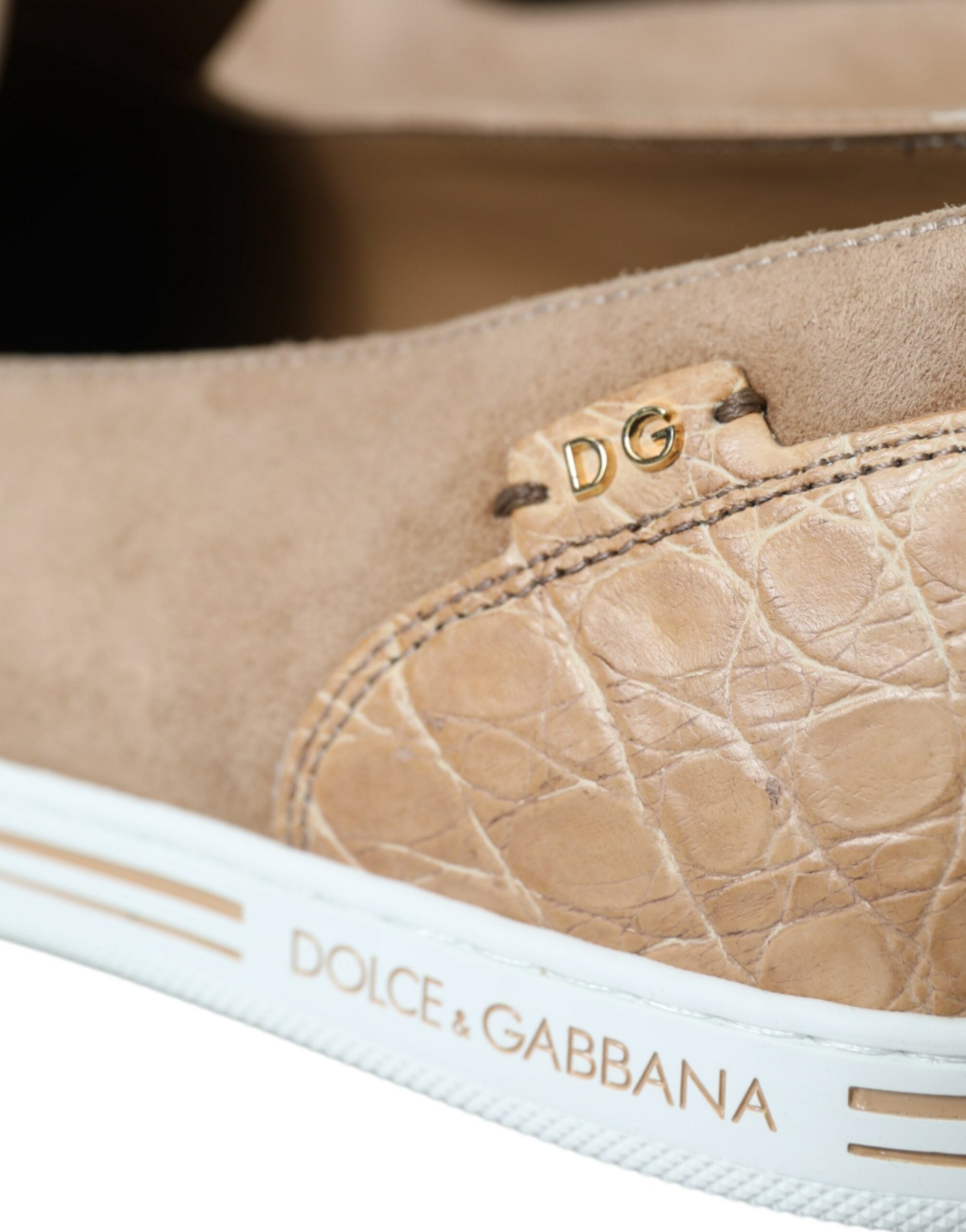 Dolce & Gabbana Beige Suede Caiman Men Loafers Slippers Shoes LUNESCAPE