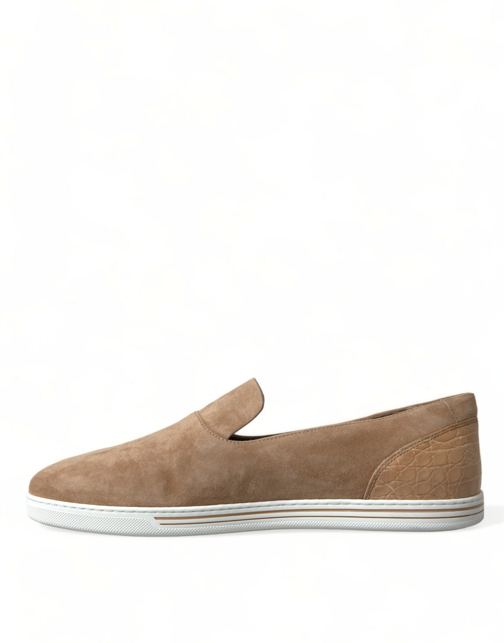 Dolce & Gabbana Beige Suede Caiman Men Loafers Slippers Shoes LUNESCAPE