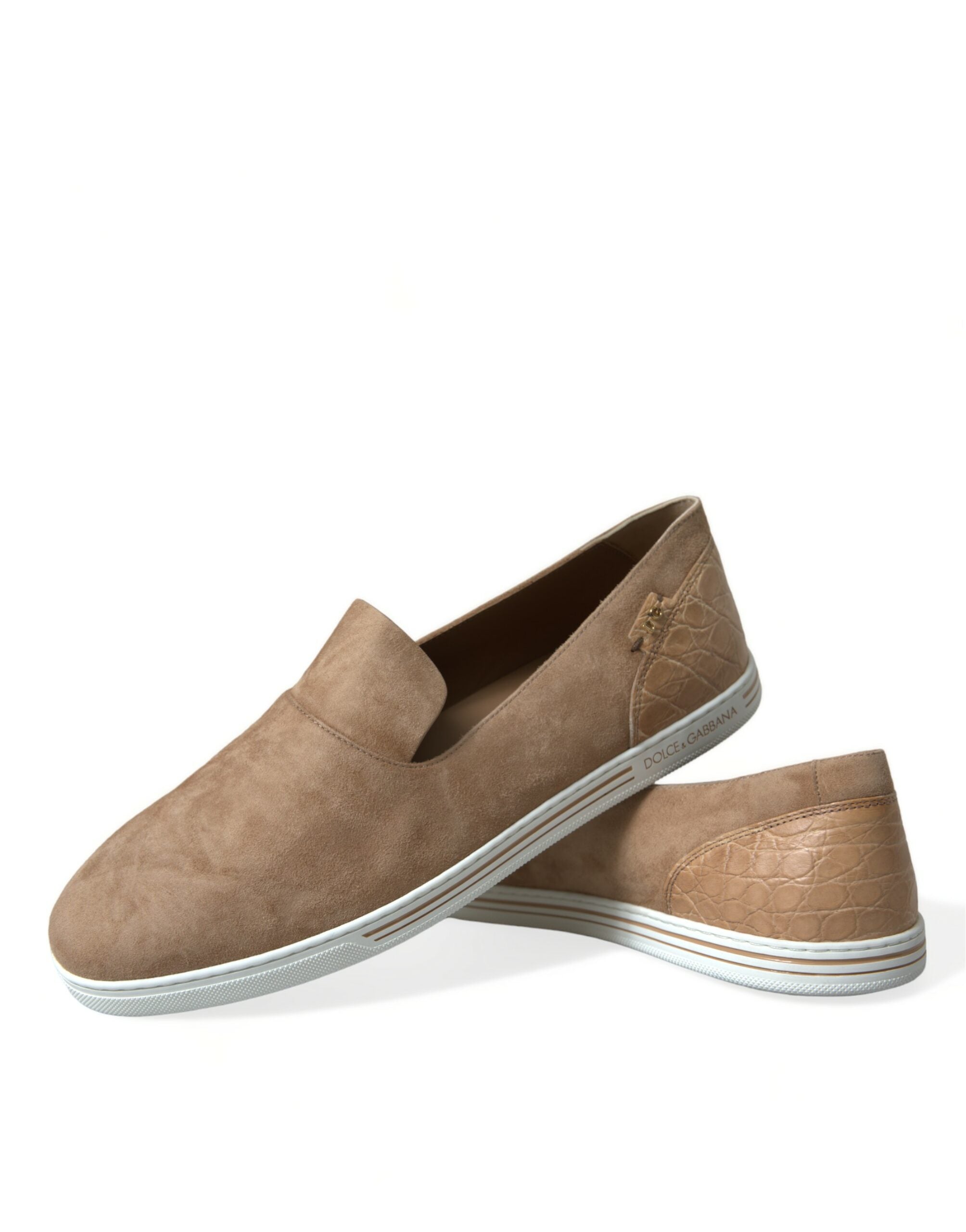 Dolce & Gabbana Beige Suede Caiman Men Loafers Slippers Shoes LUNESCAPE