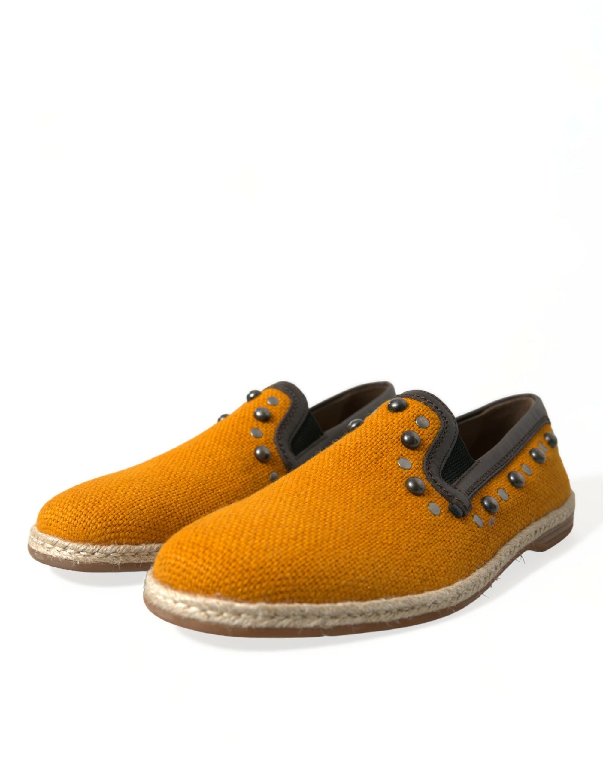 Dolce & Gabbana Orange Linen Leather Studded Loafers Shoes LUNESCAPE