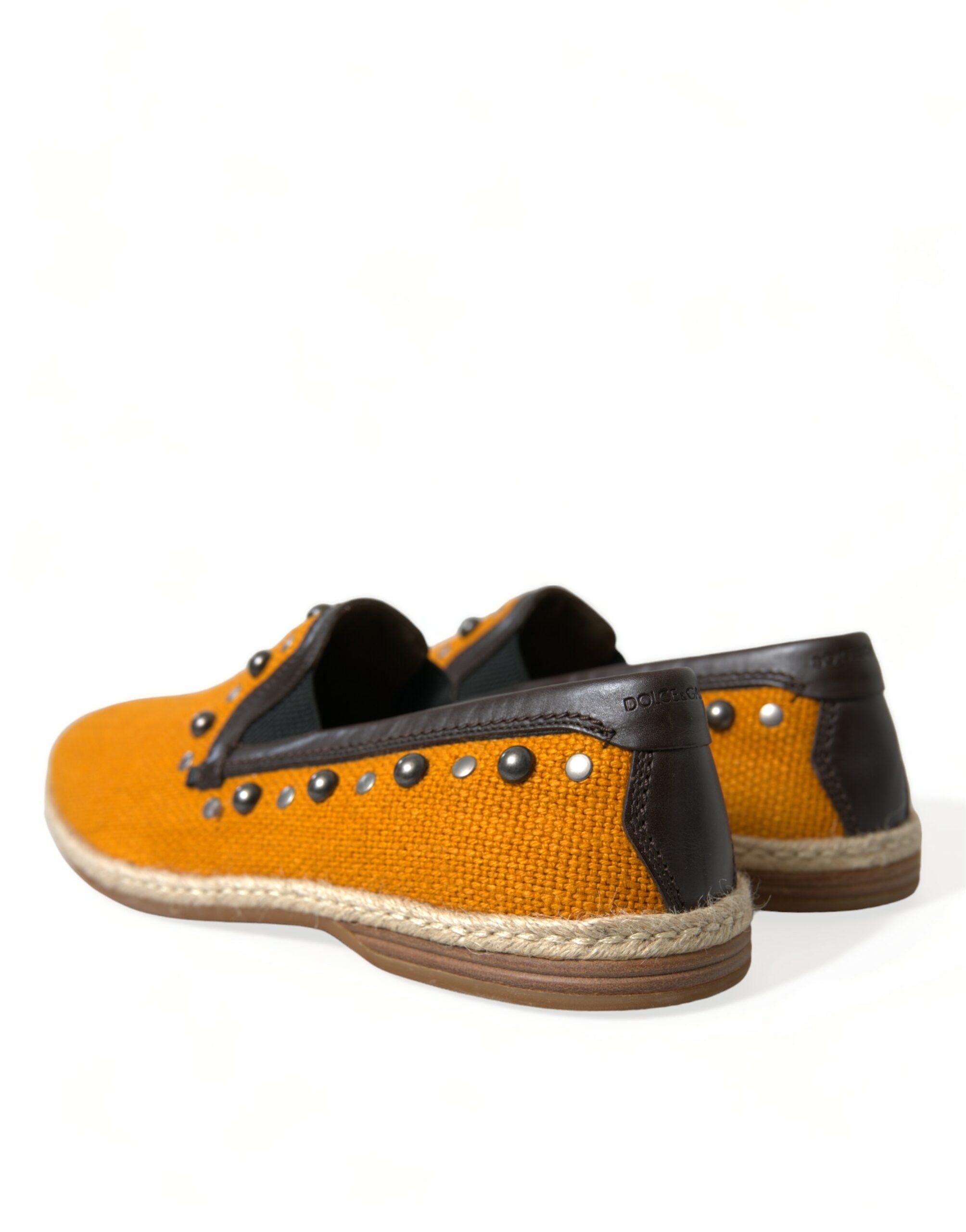 Dolce & Gabbana Orange Linen Leather Studded Loafers Shoes LUNESCAPE
