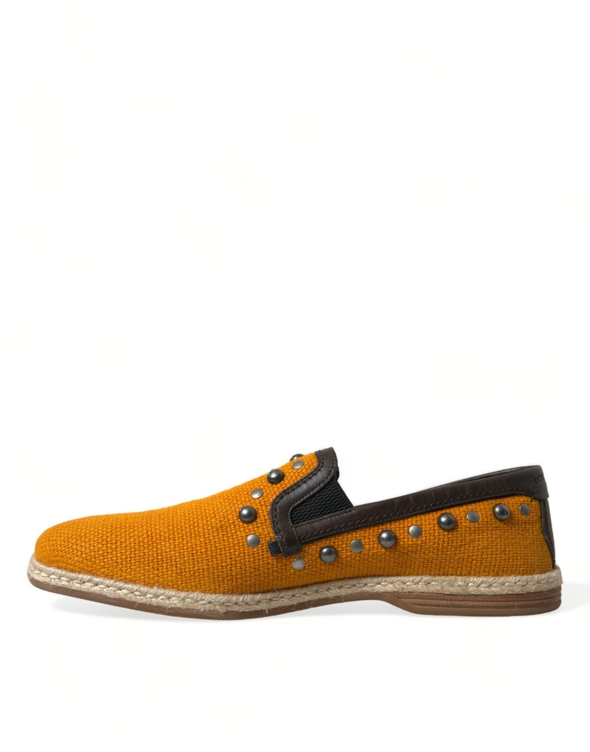 Dolce & Gabbana Orange Linen Leather Studded Loafers Shoes LUNESCAPE