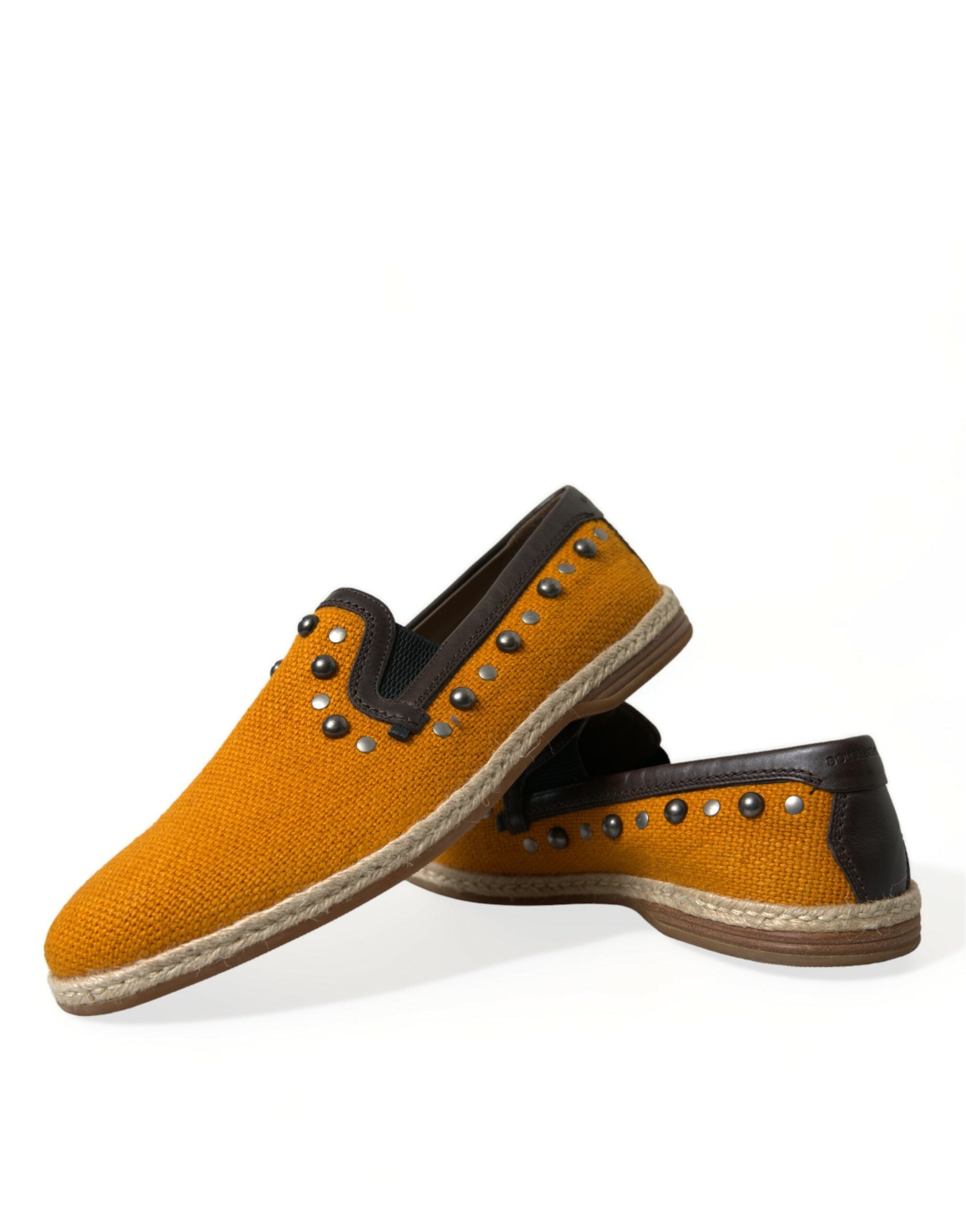 Dolce & Gabbana Orange Linen Leather Studded Loafers Shoes LUNESCAPE