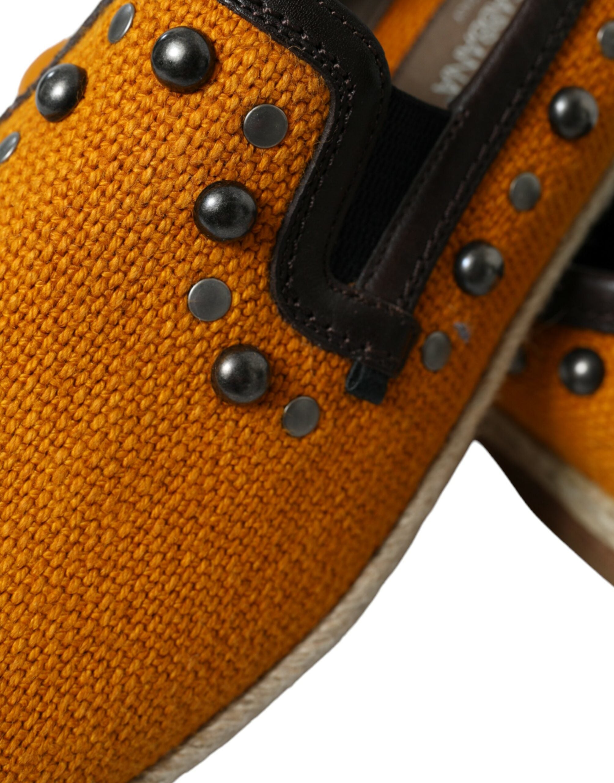 Dolce & Gabbana Orange Linen Leather Studded Loafers Shoes LUNESCAPE