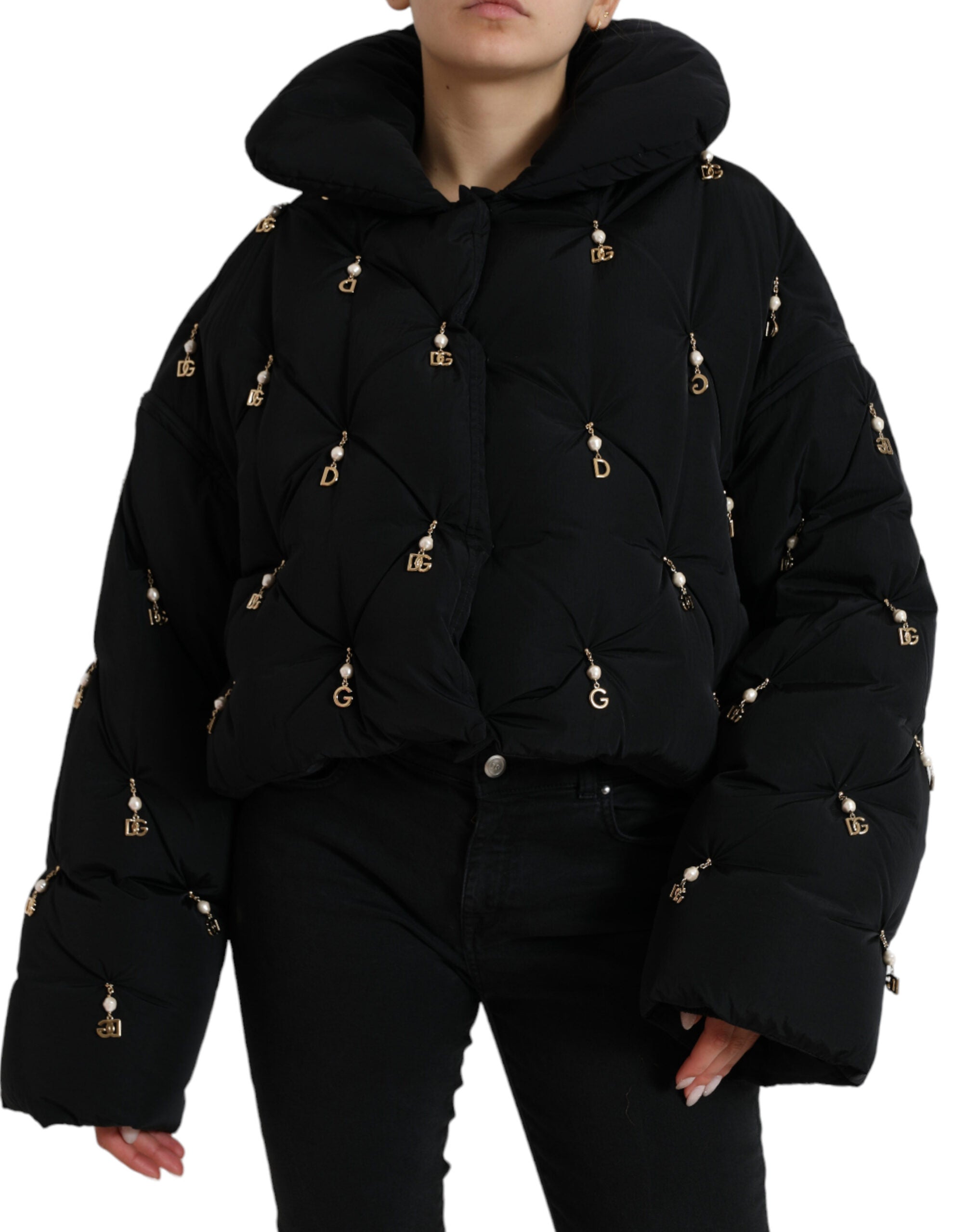 Dolce & Gabbana Black Embellished Quilted Shell Bomber Jacket LUNESCAPE