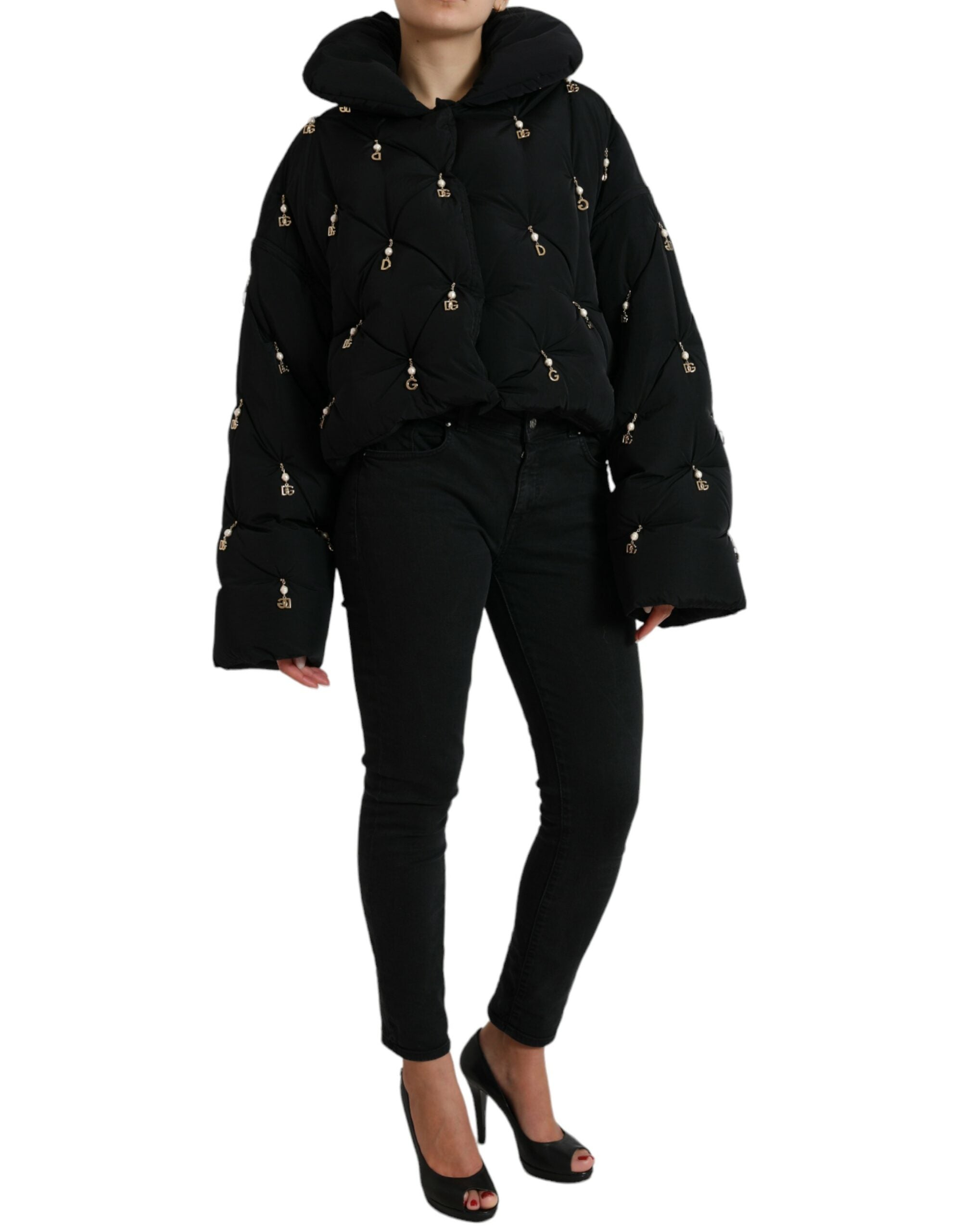 Dolce & Gabbana Black Embellished Quilted Shell Bomber Jacket LUNESCAPE