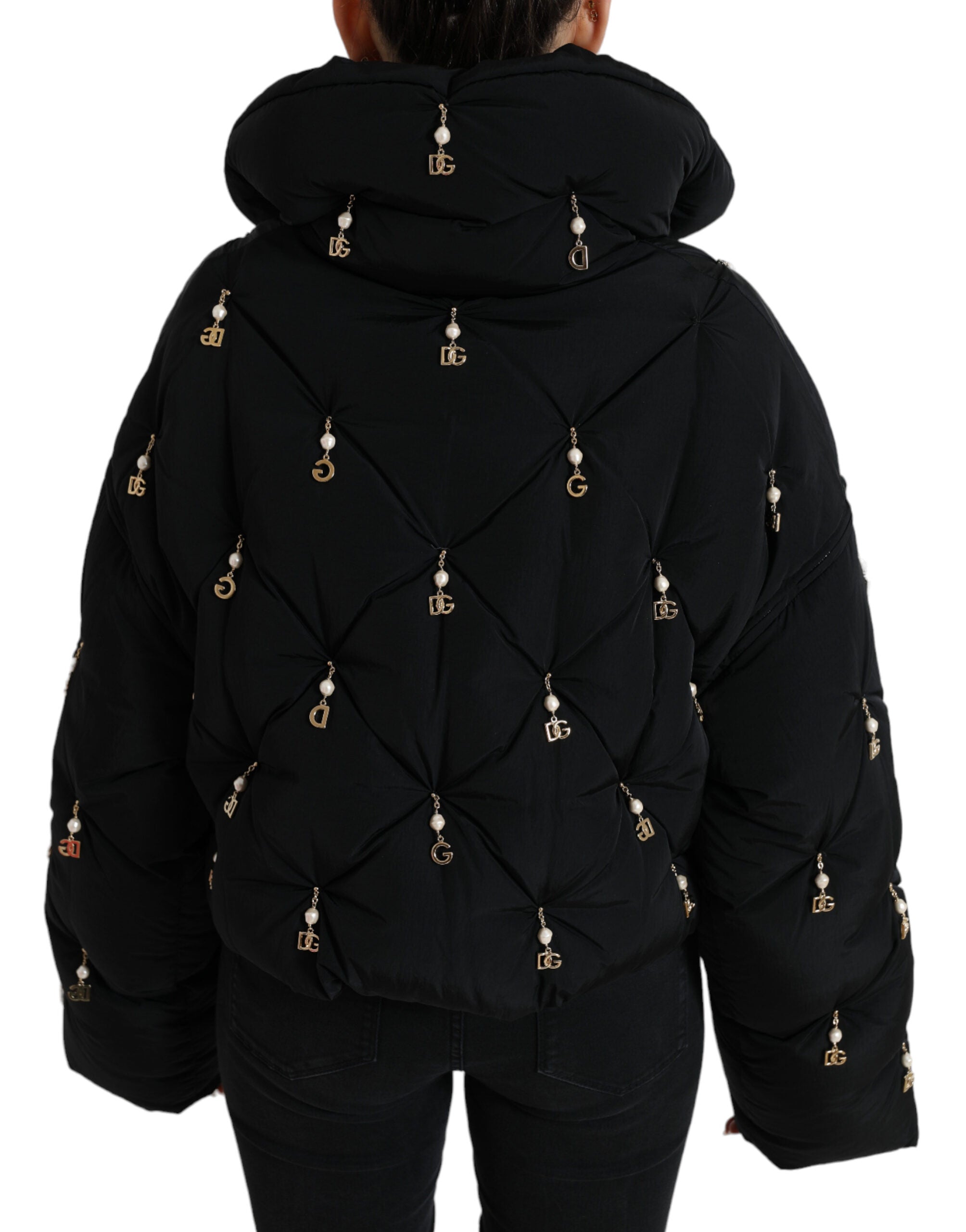 Dolce & Gabbana Black Embellished Quilted Shell Bomber Jacket LUNESCAPE