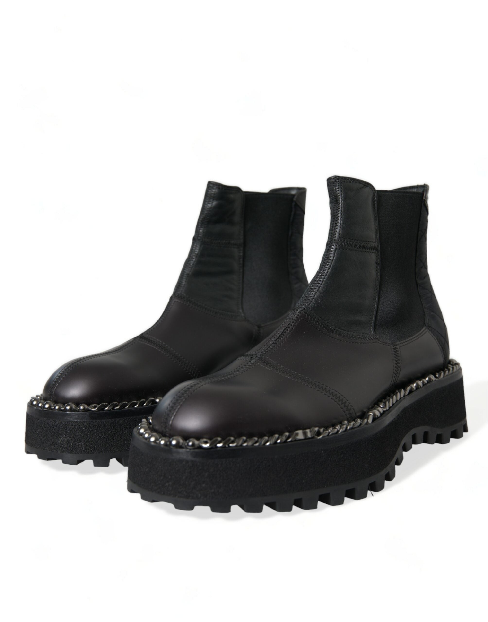 Dolce & Gabbana Black Leather Slip On Stretch Chelsea Boots Shoes LUNESCAPE