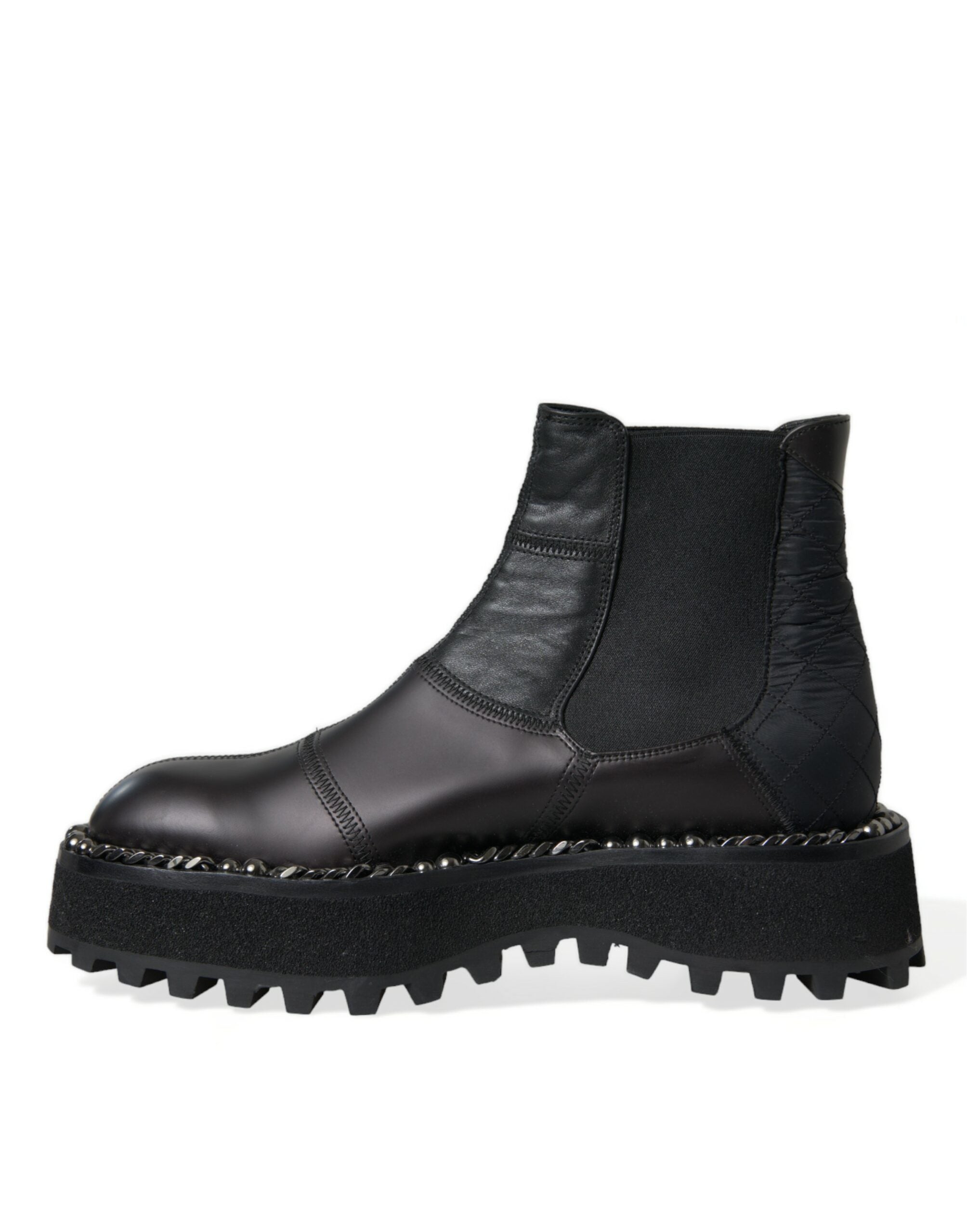 Dolce & Gabbana Black Leather Slip On Stretch Chelsea Boots Shoes LUNESCAPE