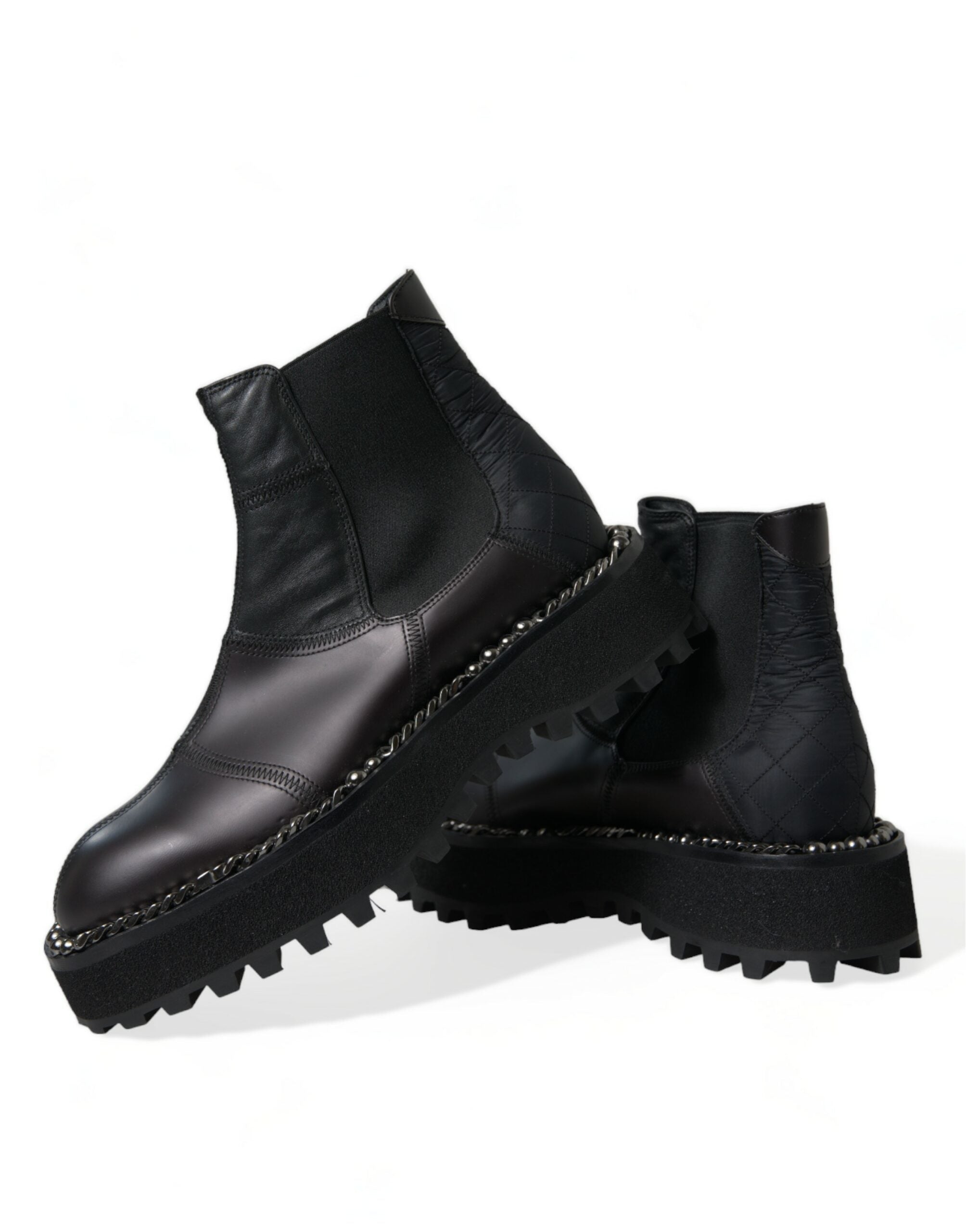 Dolce & Gabbana Black Leather Slip On Stretch Chelsea Boots Shoes LUNESCAPE