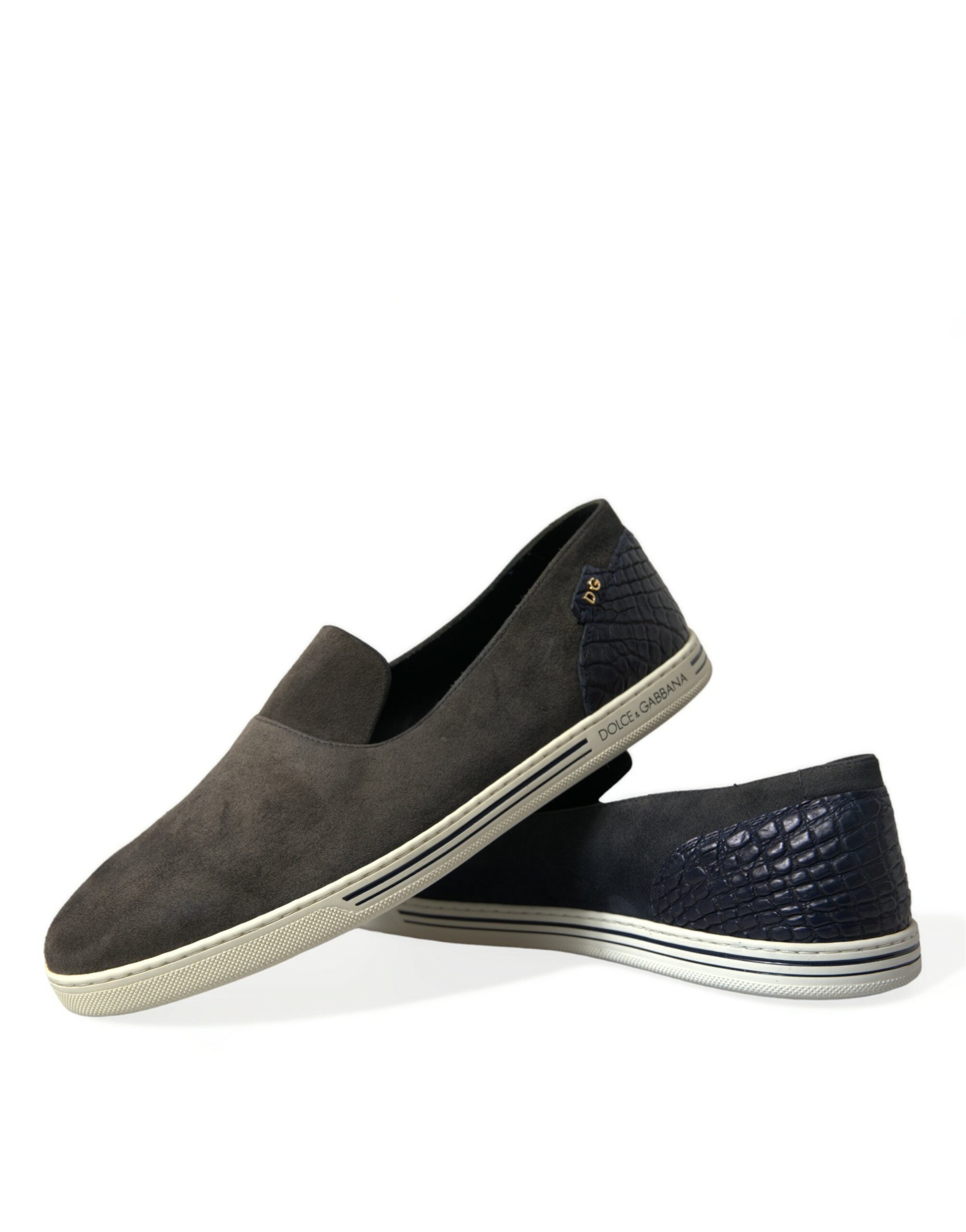 Dolce & Gabbana Blue Suede Caiman Men Loafers