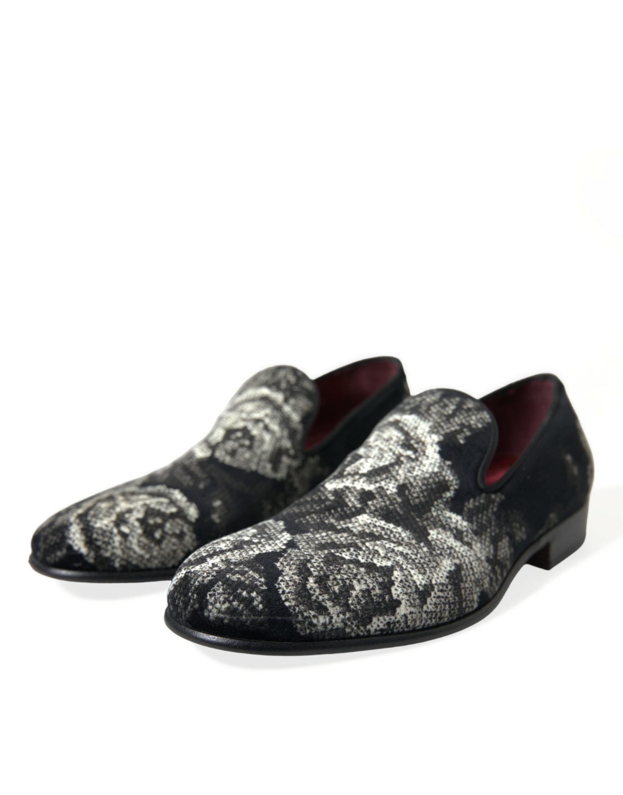 Dolce & Gabbana Black Floral Slippers Men Loafers