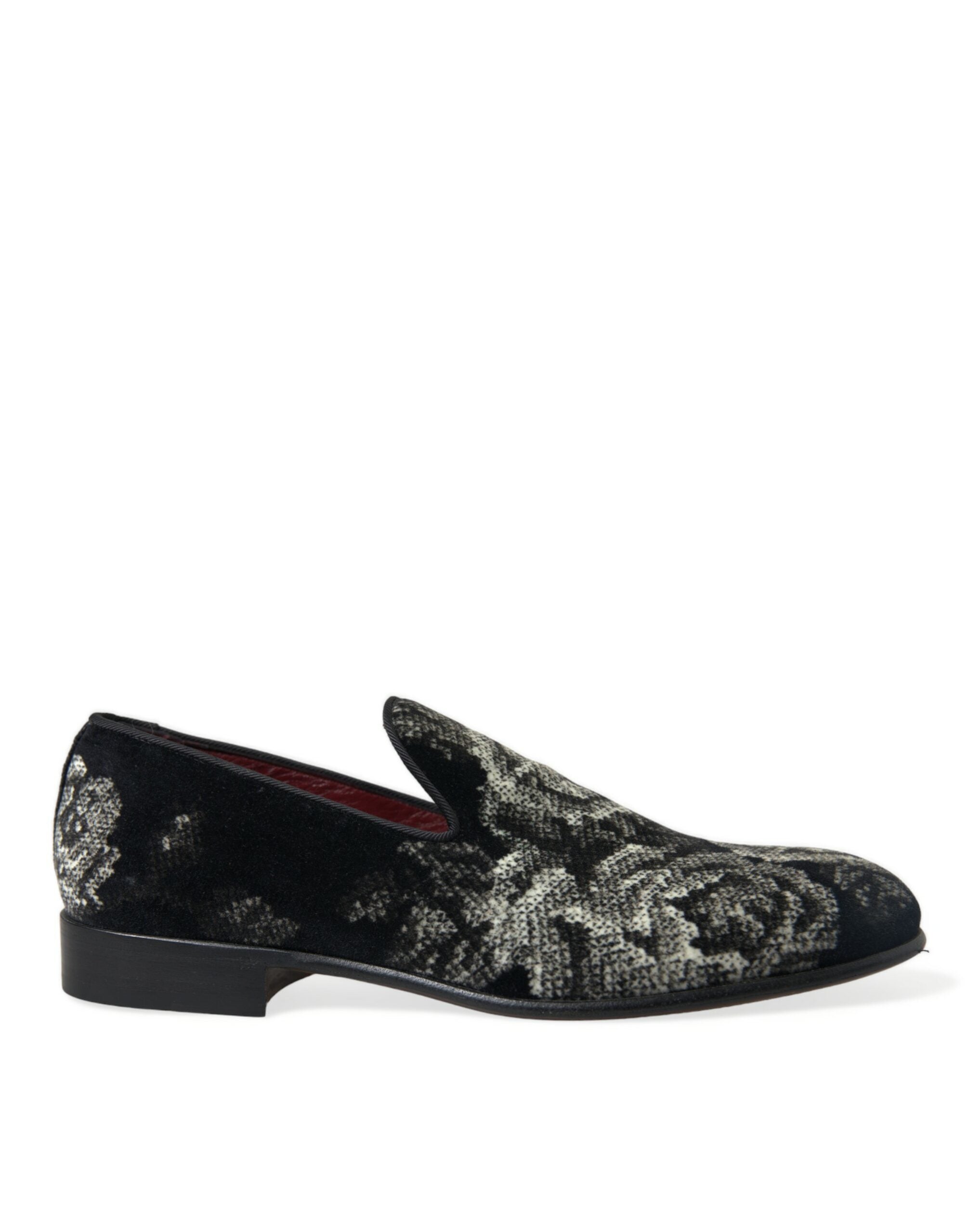 Dolce & Gabbana Black Floral Slippers Men Loafers