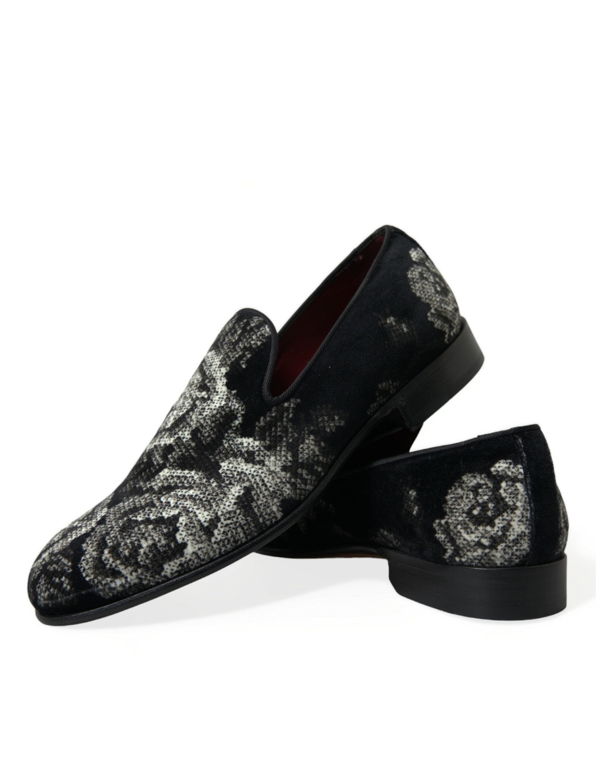 Dolce & Gabbana Black Floral Slippers Men Loafers