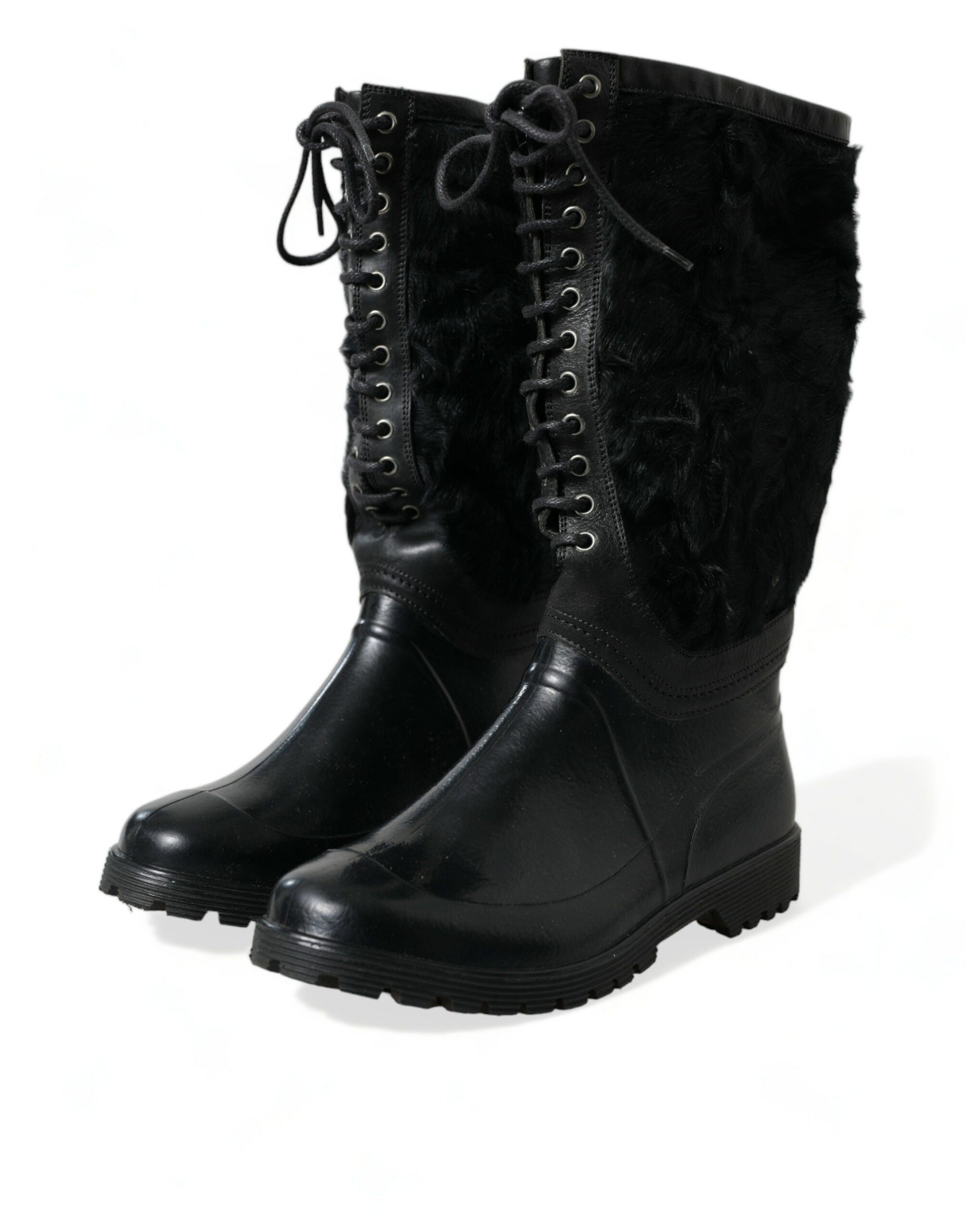 Dolce & Gabbana Sleek Black Shearling Mid Calf Boots LUNESCAPE