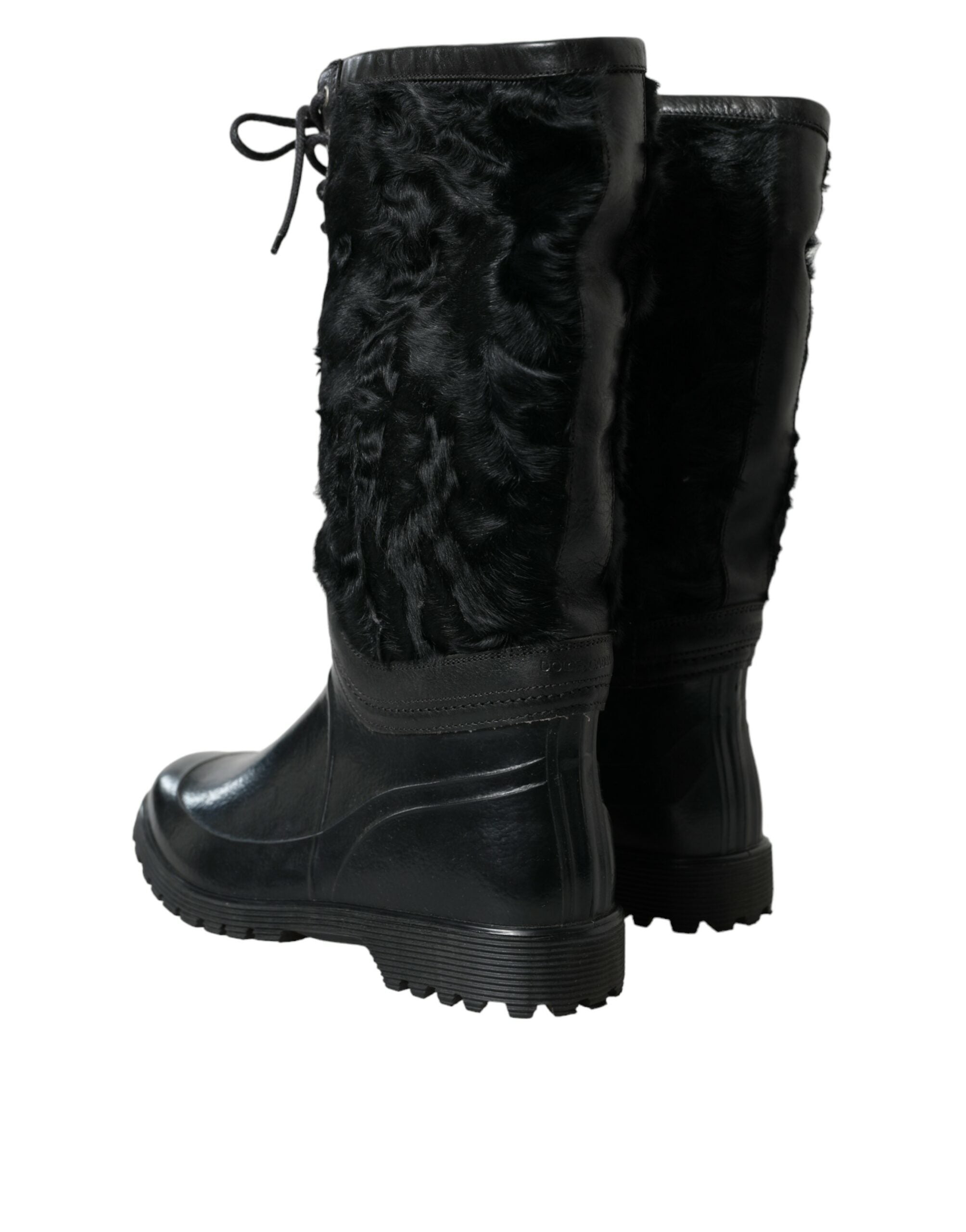 Dolce & Gabbana Sleek Black Shearling Mid Calf Boots LUNESCAPE