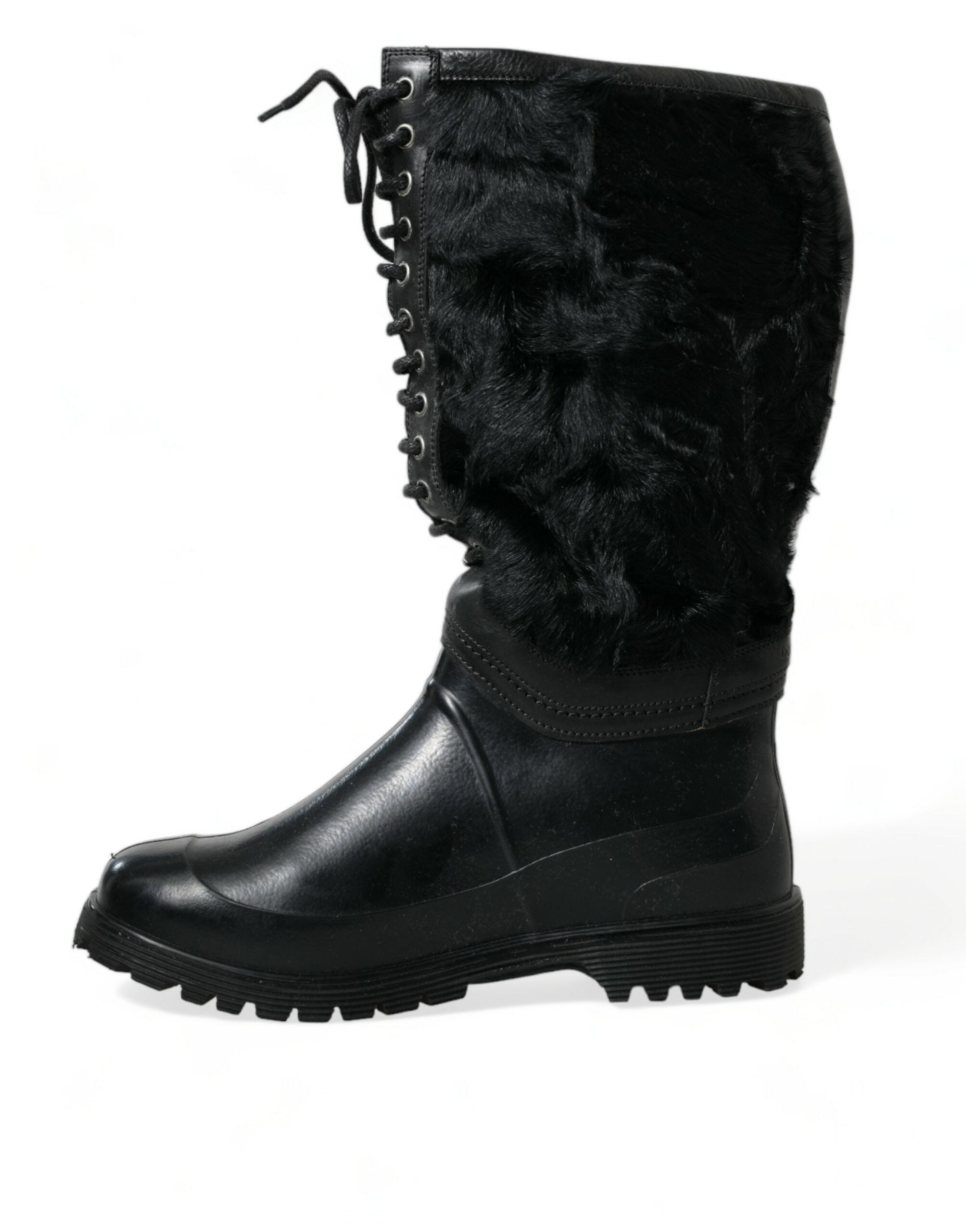 Dolce & Gabbana Sleek Black Shearling Mid Calf Boots LUNESCAPE