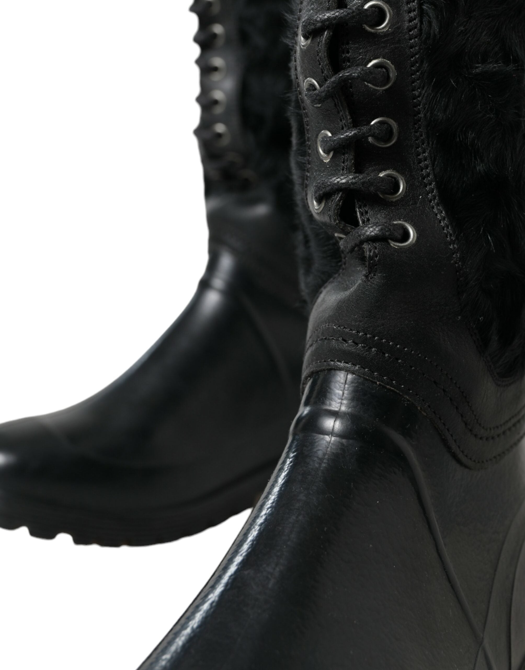 Dolce & Gabbana Sleek Black Shearling Mid Calf Boots LUNESCAPE