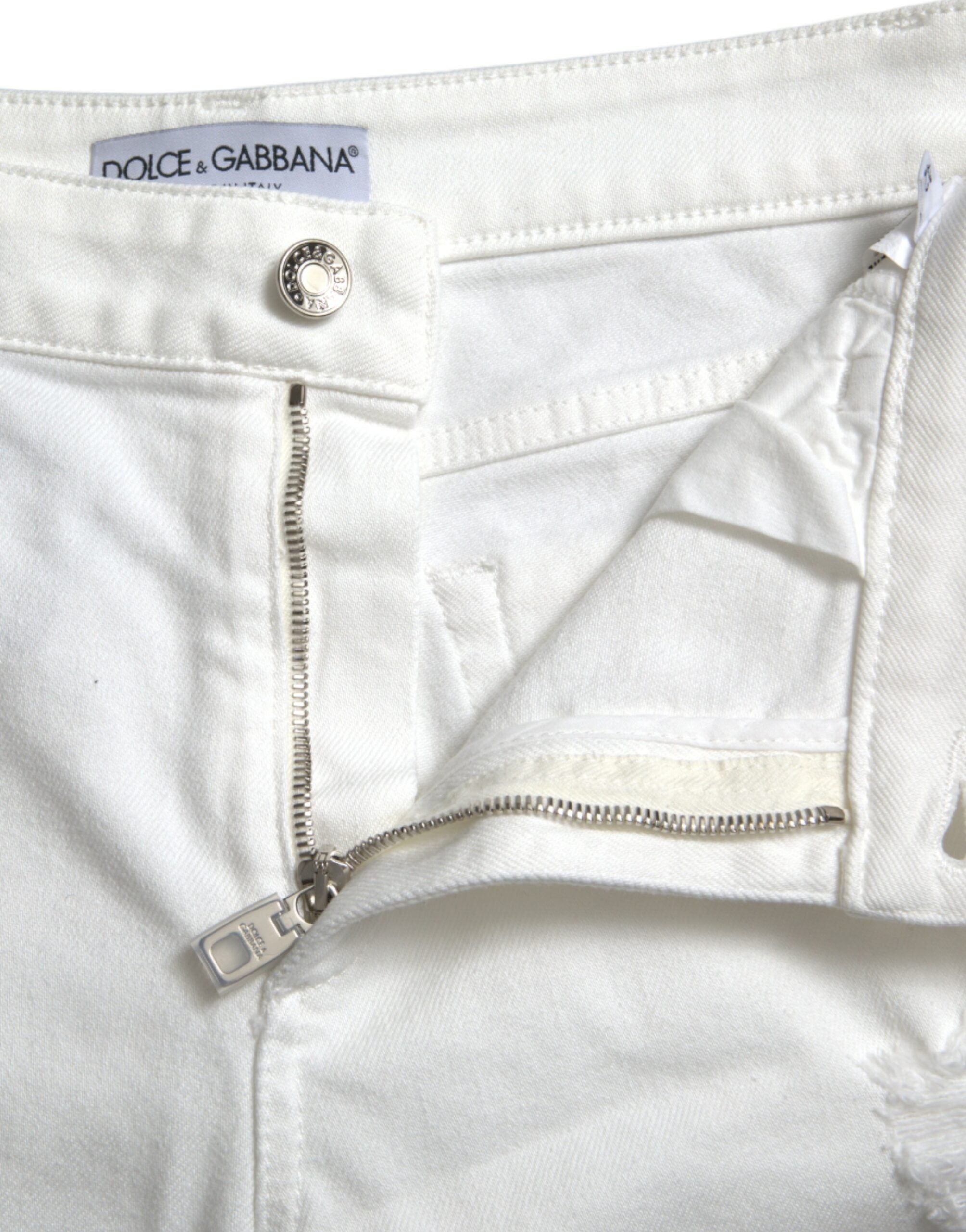 Dolce & Gabbana White Cotton Cropped Wide Leg Denim Jeans LUNESCAPE