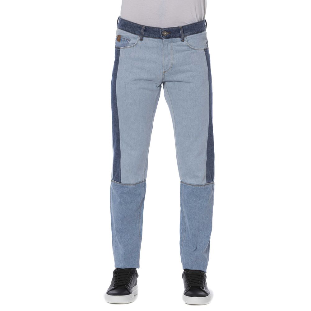 Trussardi Jeans Blue Patchwork Slim Men Jeans