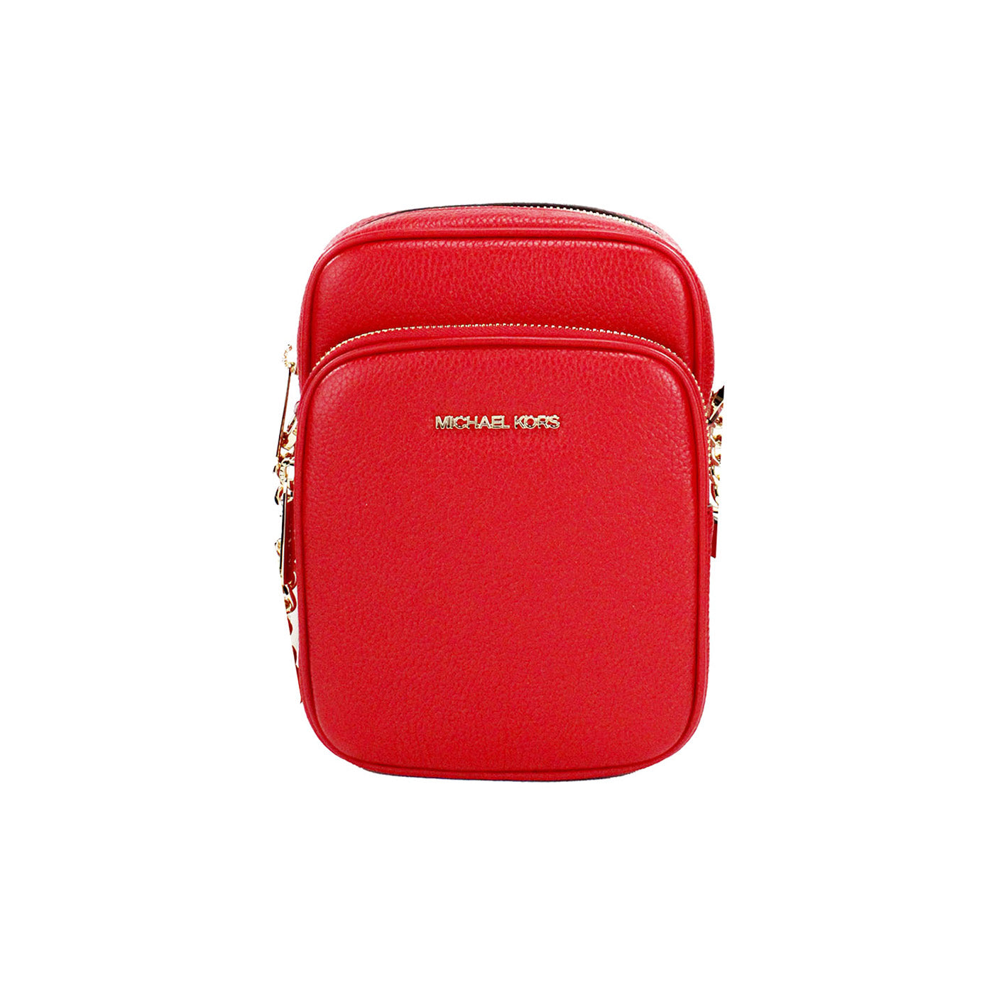 Michael Kors Jet Set Bright Red Pebbled Leather North South Chain Crossbody Bag LUNESCAPE