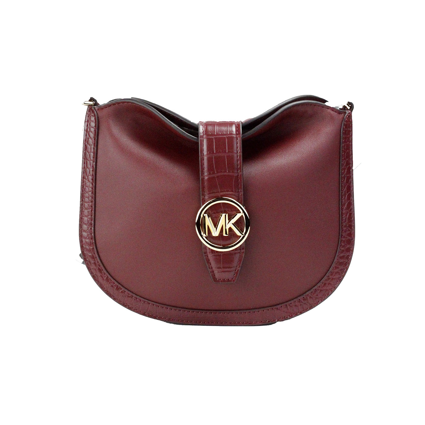Michael Kors Gabby Small Dark Cherry Leather Foldover Hobo Crossbody Bag LUNESCAPE