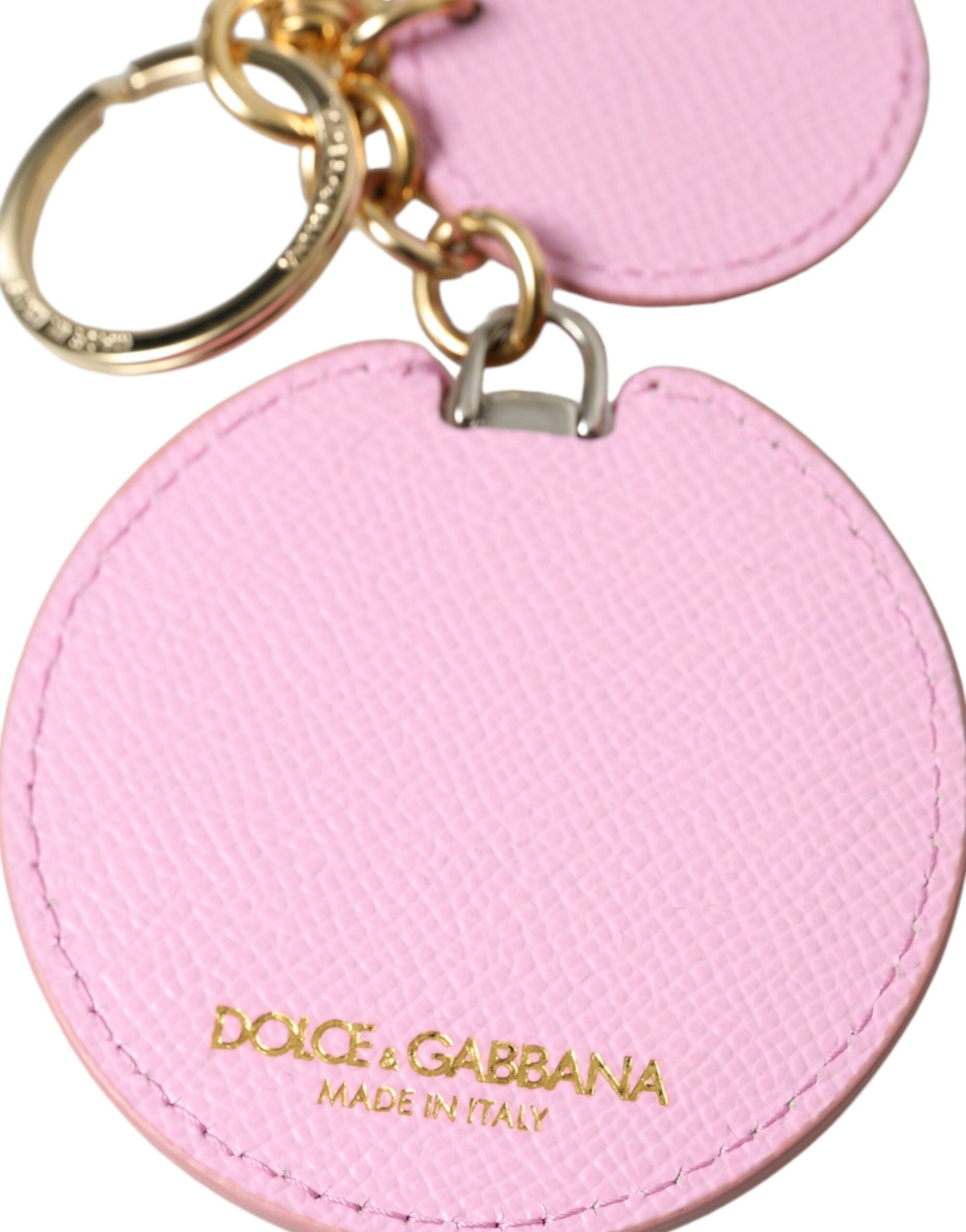 Dolce & Gabbana Elegant Pink Gold Leather Keychain LUNESCAPE