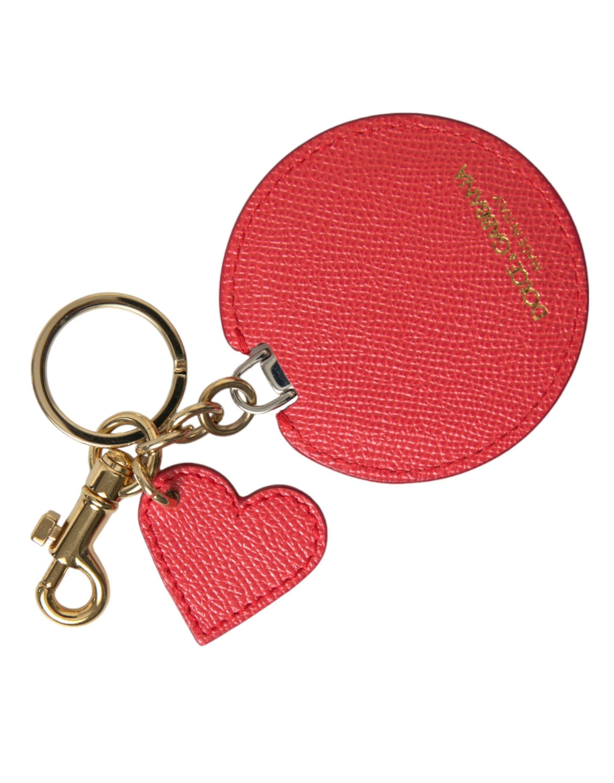 Dolce & Gabbana Elegant Red Leather Keychain with Gold Accents LUNESCAPE