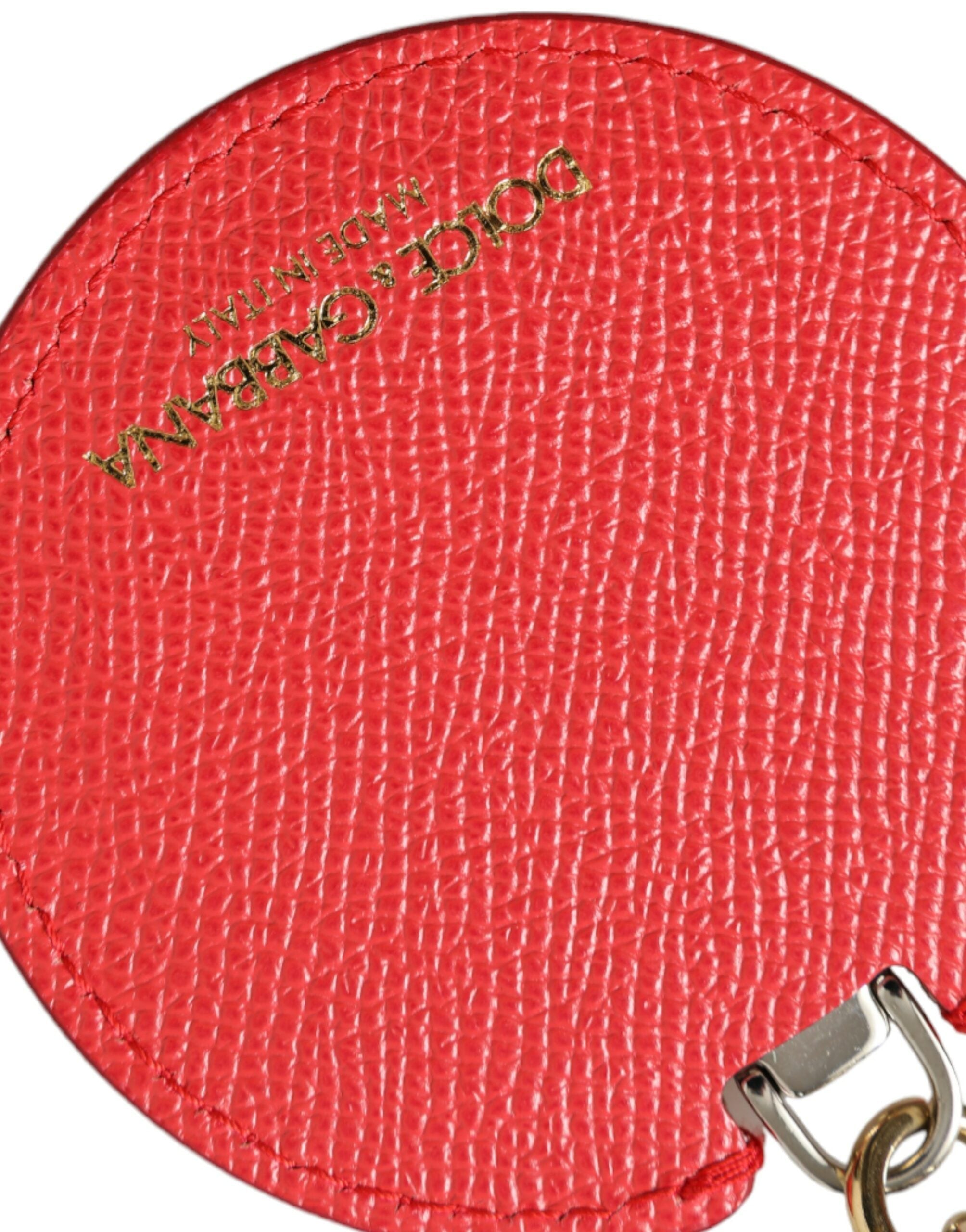 Dolce & Gabbana Elegant Red Leather Keychain with Gold Accents LUNESCAPE