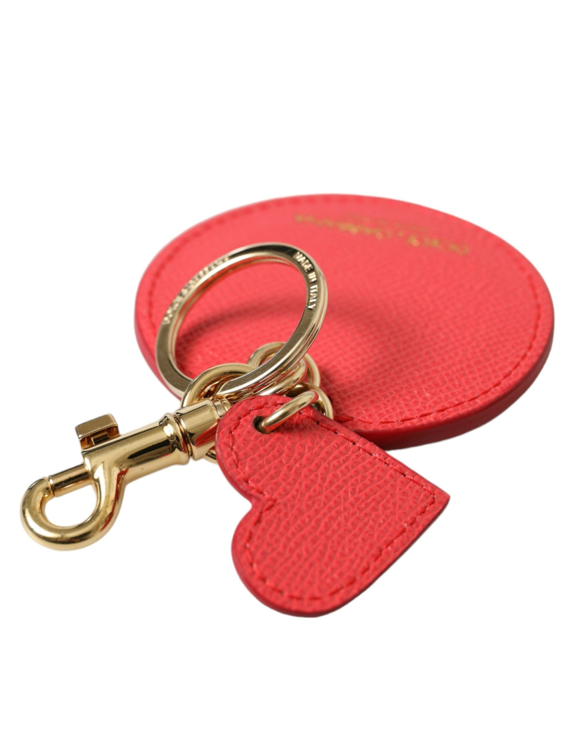 Dolce & Gabbana Elegant Red Leather Keychain with Gold Accents LUNESCAPE