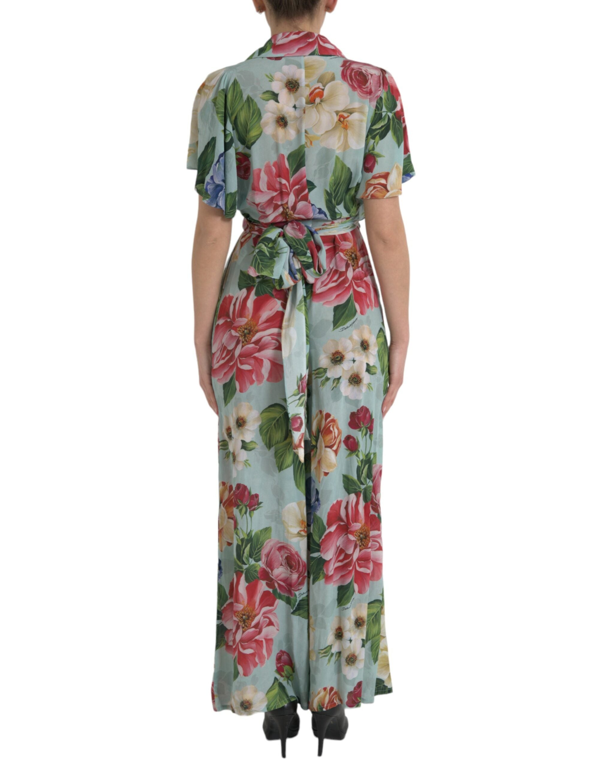 Dolce & Gabbana Blue Floral Wide Leg Wrap Jumpsuit Dress LUNESCAPE