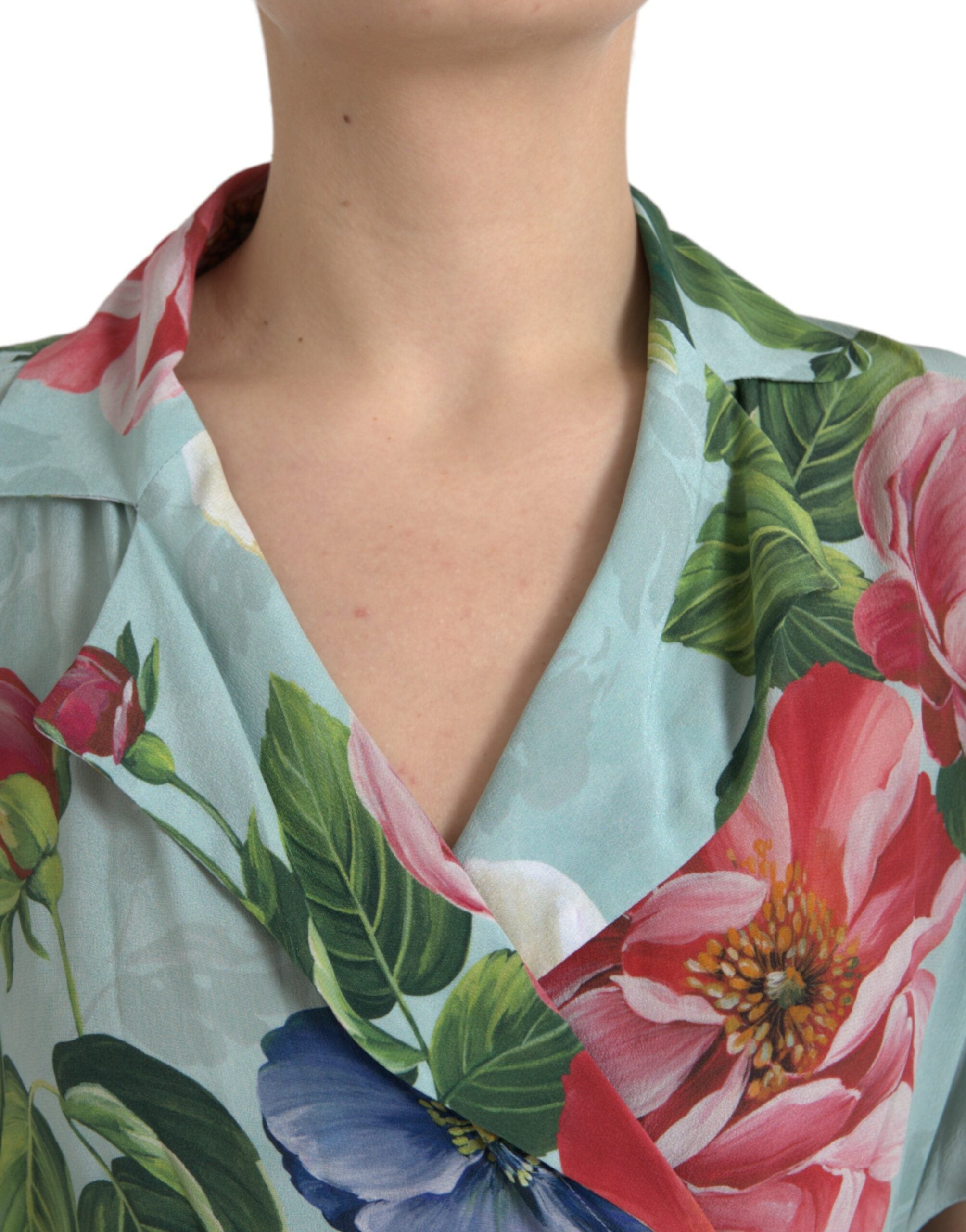 Dolce & Gabbana Blue Floral Wide Leg Wrap Jumpsuit Dress LUNESCAPE