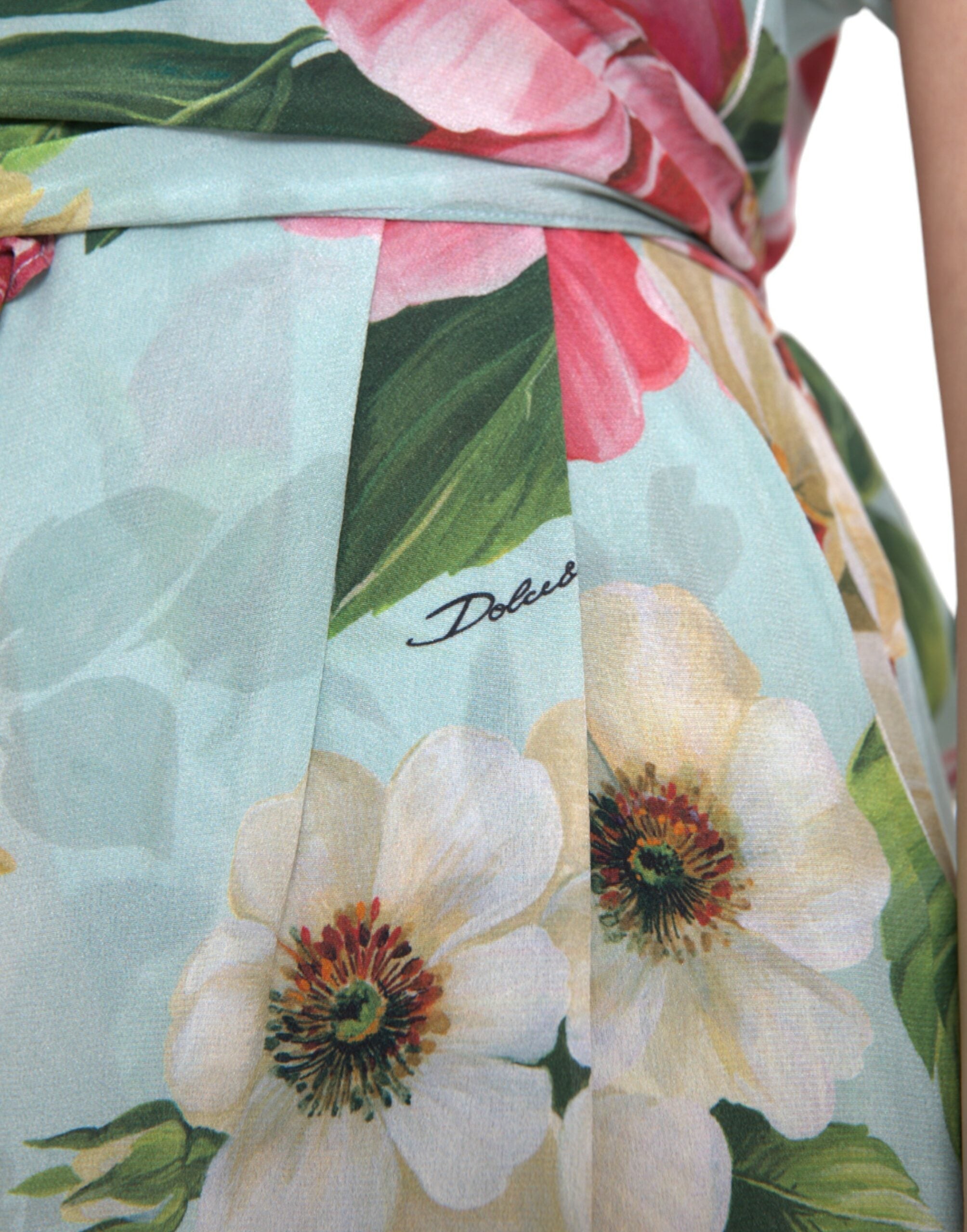 Dolce & Gabbana Blue Floral Wide Leg Wrap Jumpsuit Dress LUNESCAPE