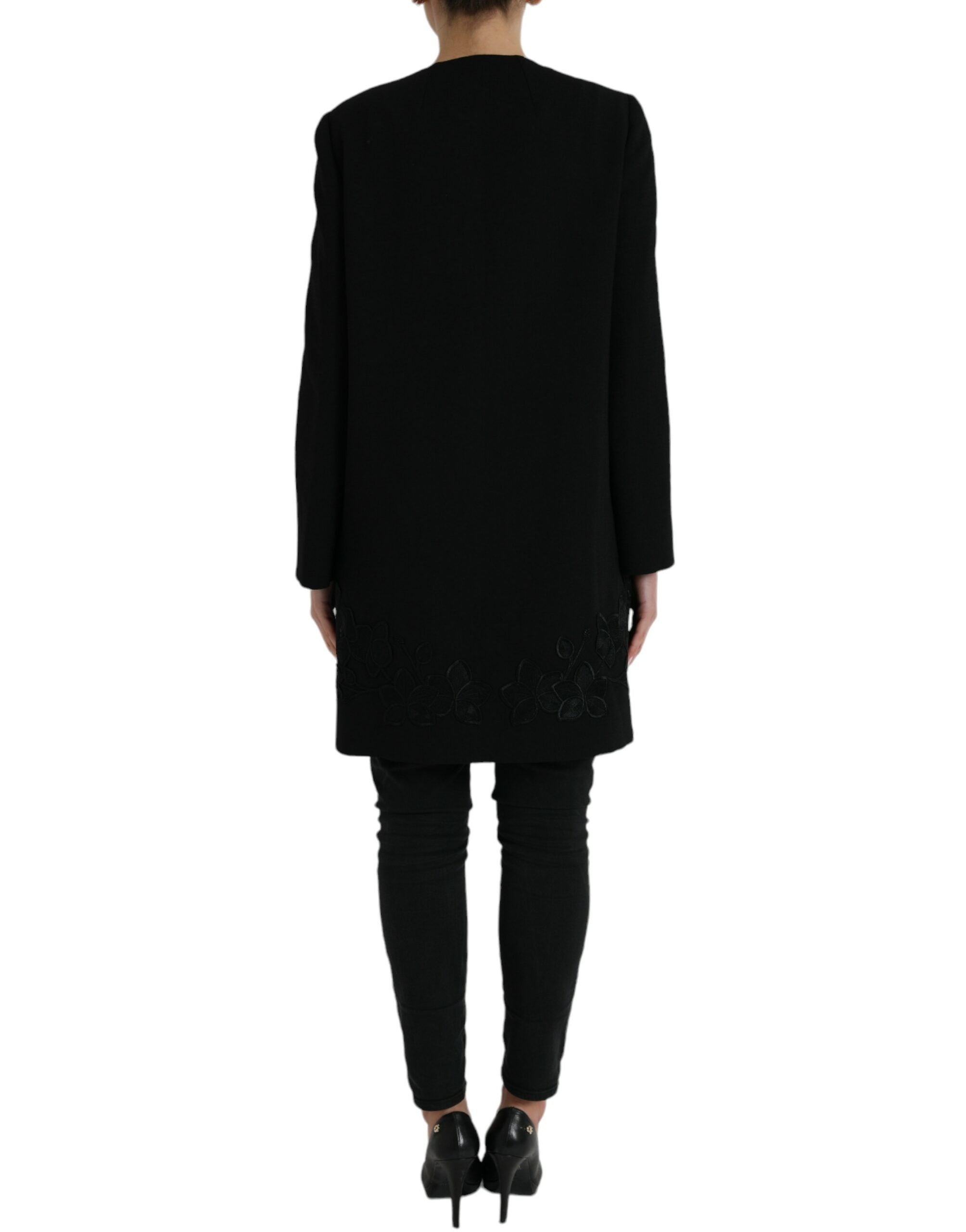 Dolce & Gabbana Black Floral Wool Button Embellished Jacket LUNESCAPE