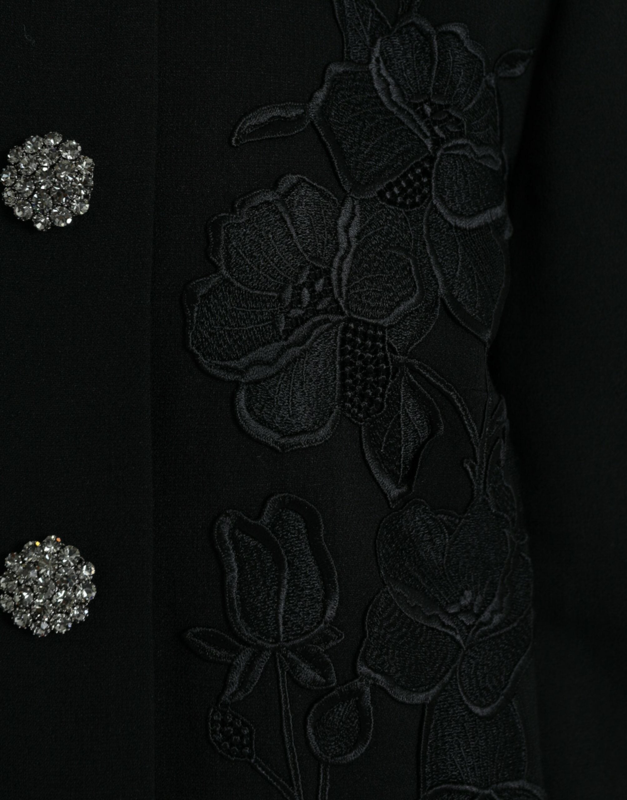 Dolce & Gabbana Black Floral Wool Button Embellished Jacket LUNESCAPE