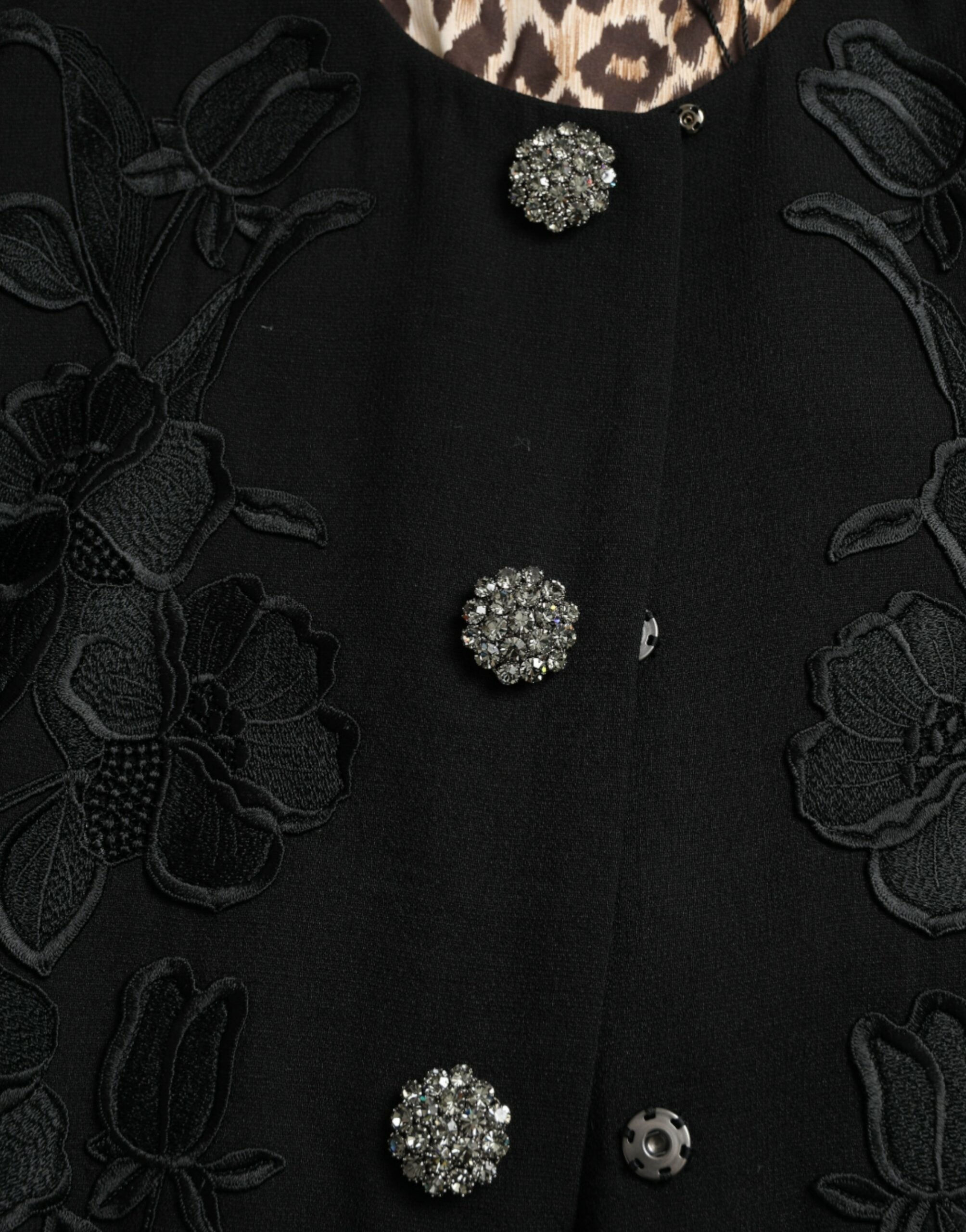 Dolce & Gabbana Black Floral Wool Button Embellished Jacket LUNESCAPE