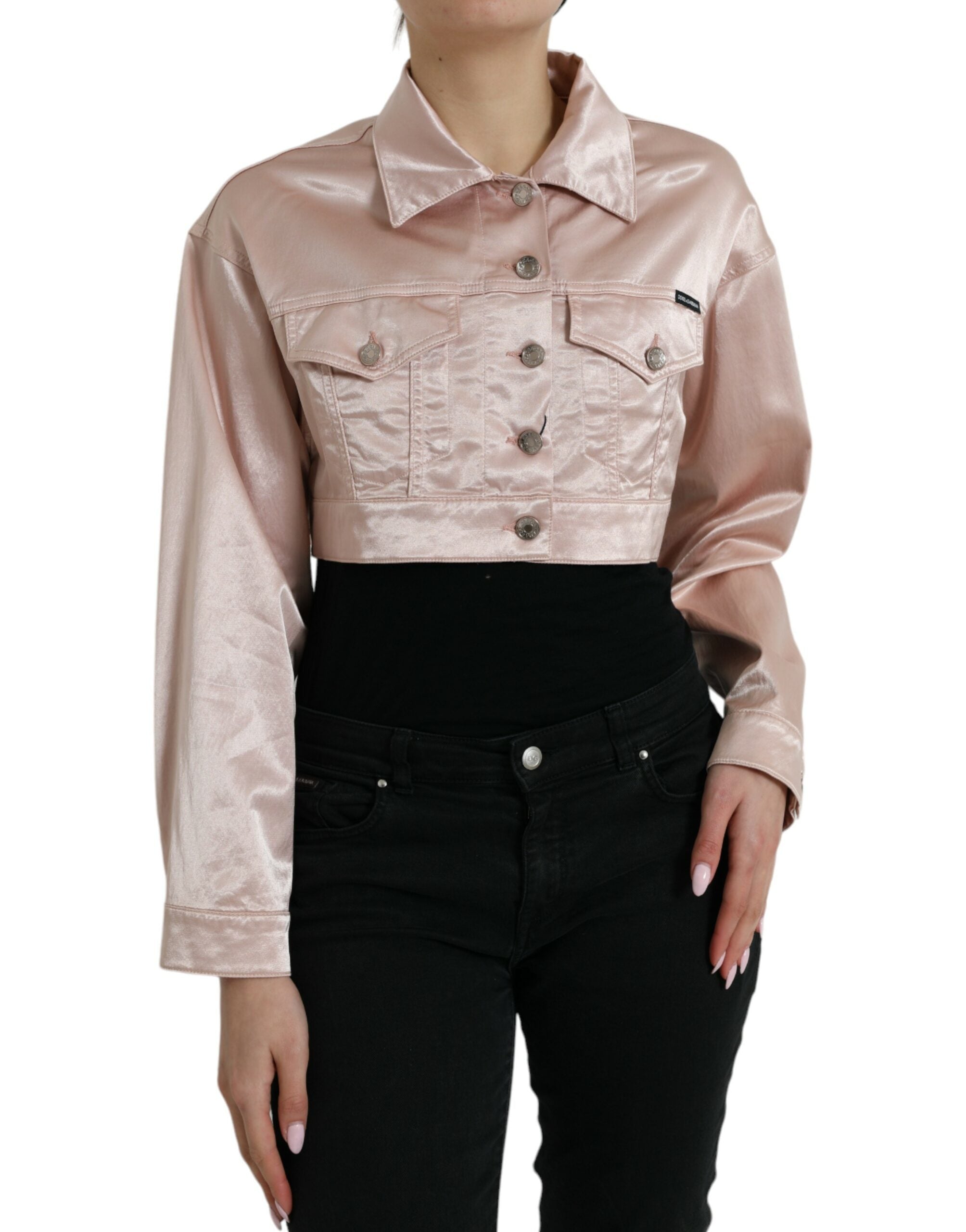 Dolce & Gabbana Pink Cotton Stretch Collared Cropped Jacket LUNESCAPE