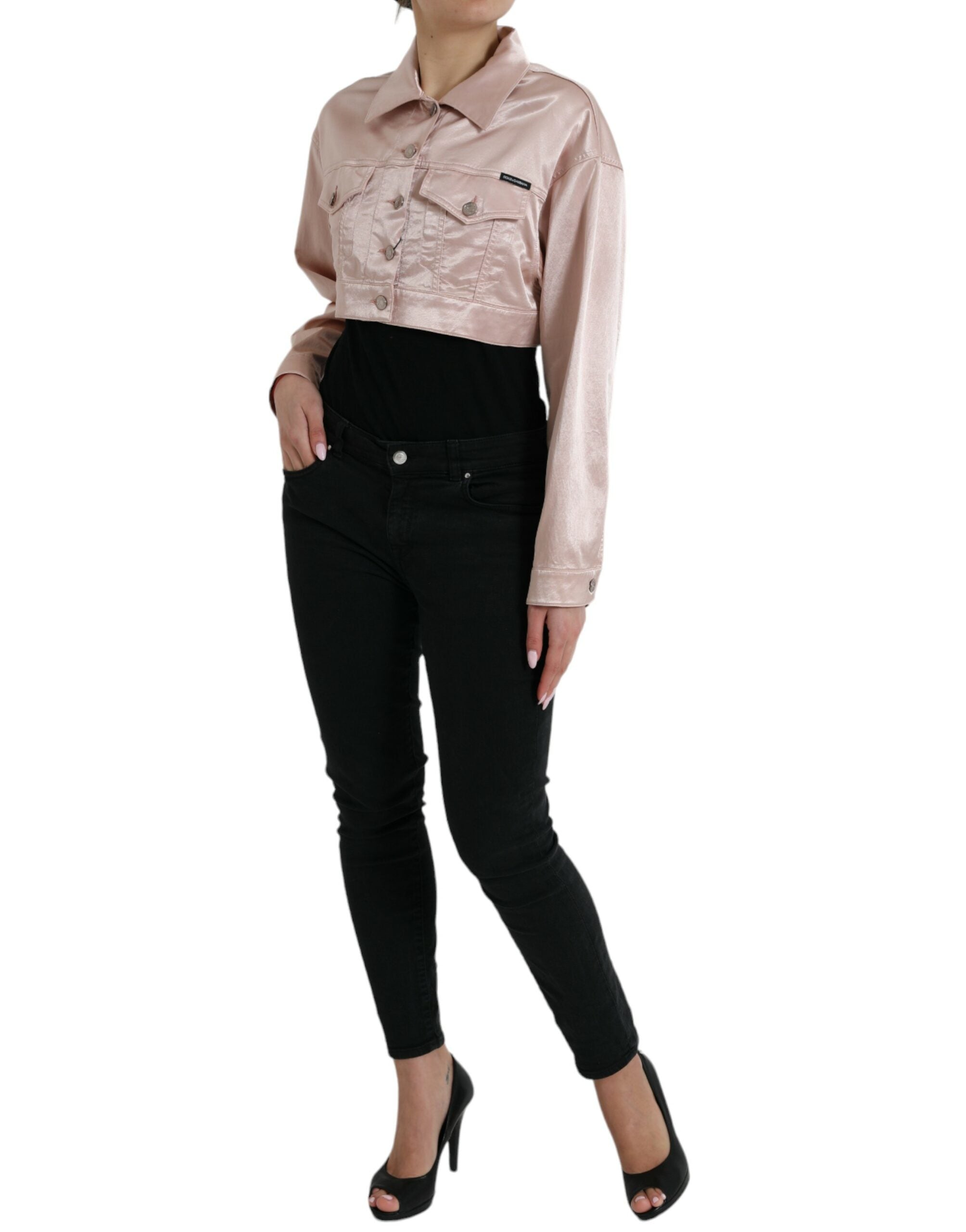 Dolce & Gabbana Pink Cotton Stretch Collared Cropped Jacket LUNESCAPE