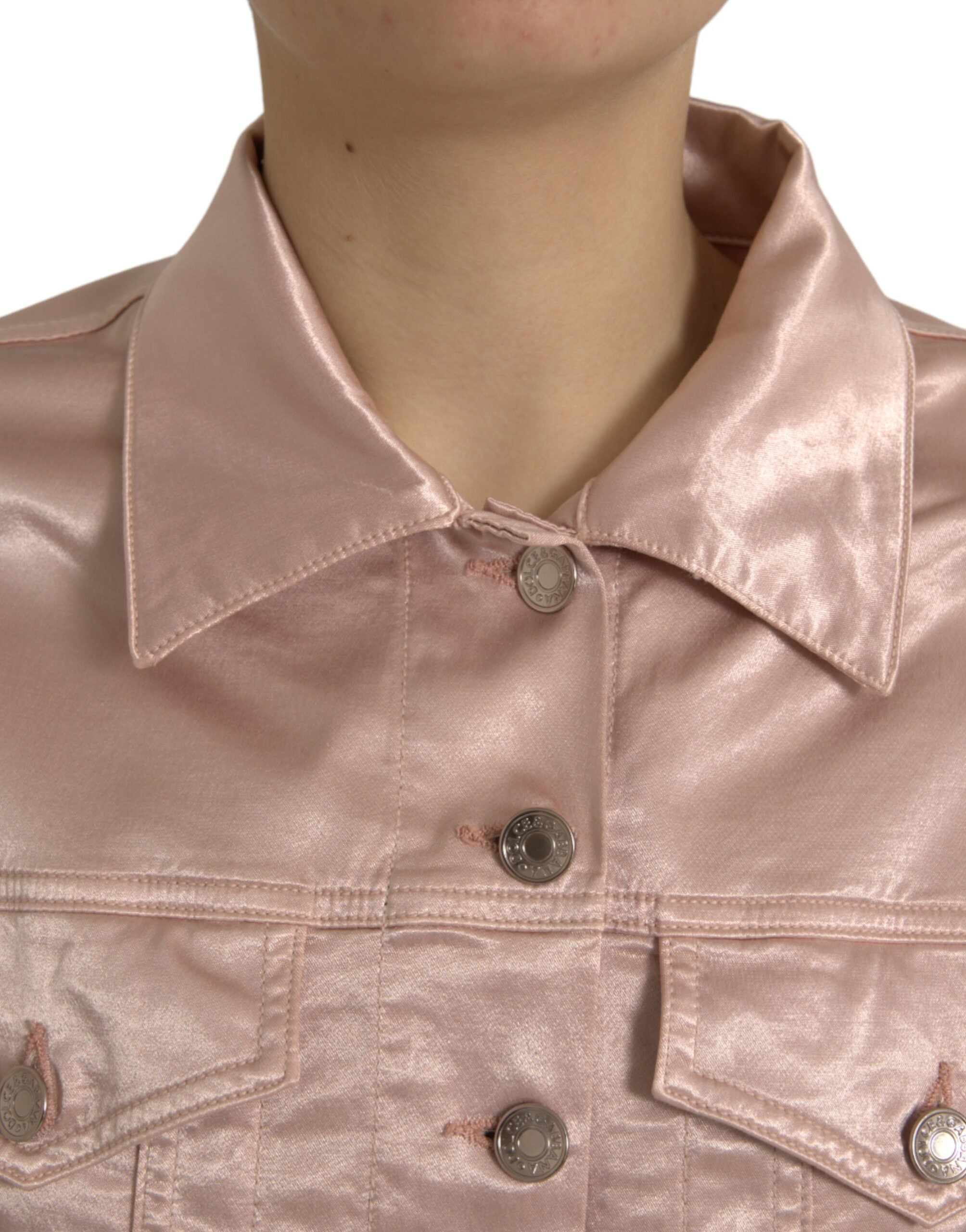 Dolce & Gabbana Pink Cotton Stretch Collared Cropped Jacket LUNESCAPE