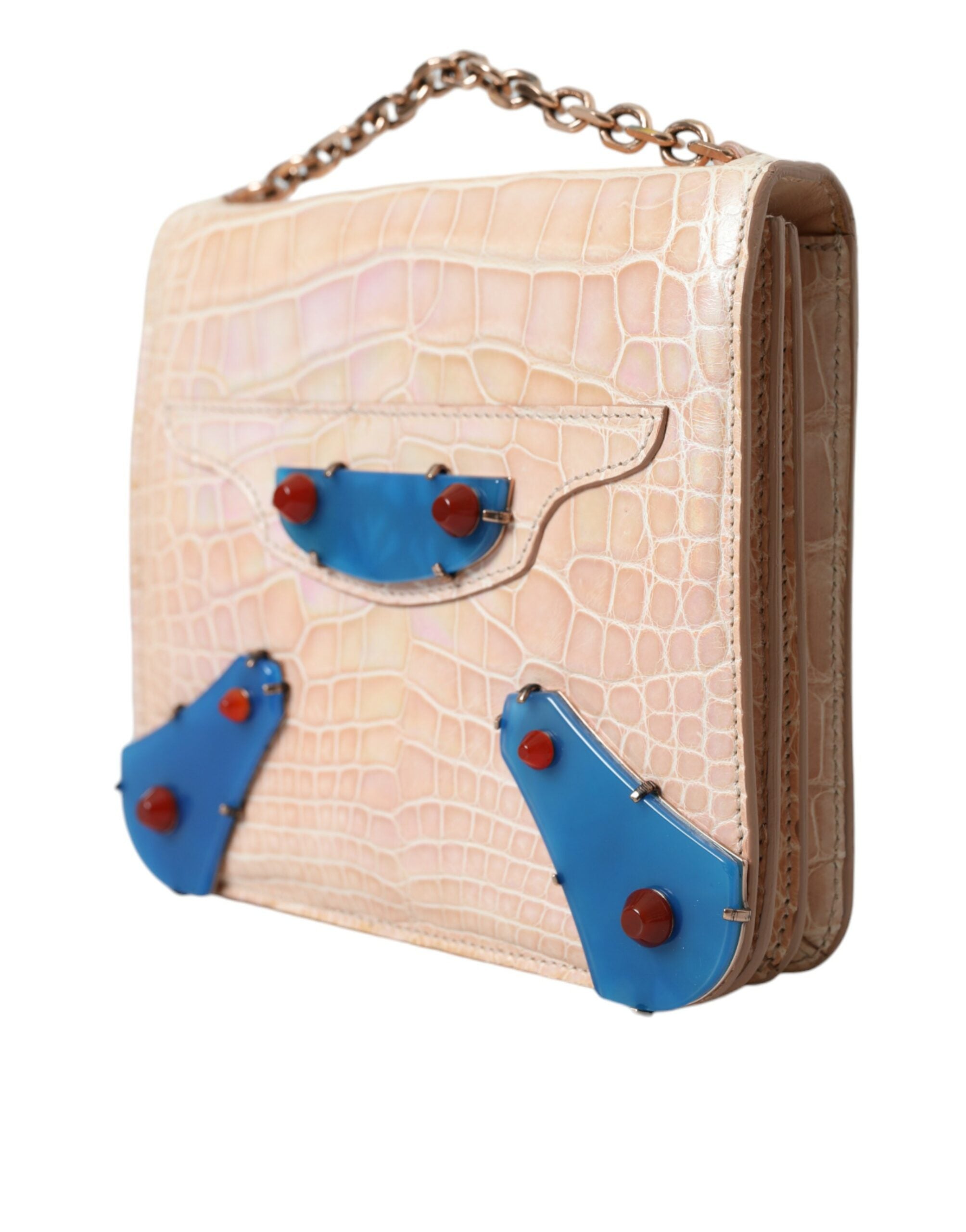 Balenciaga Beige Blue Agate Exotic Leather Gold Chain Purse Bag LUNESCAPE