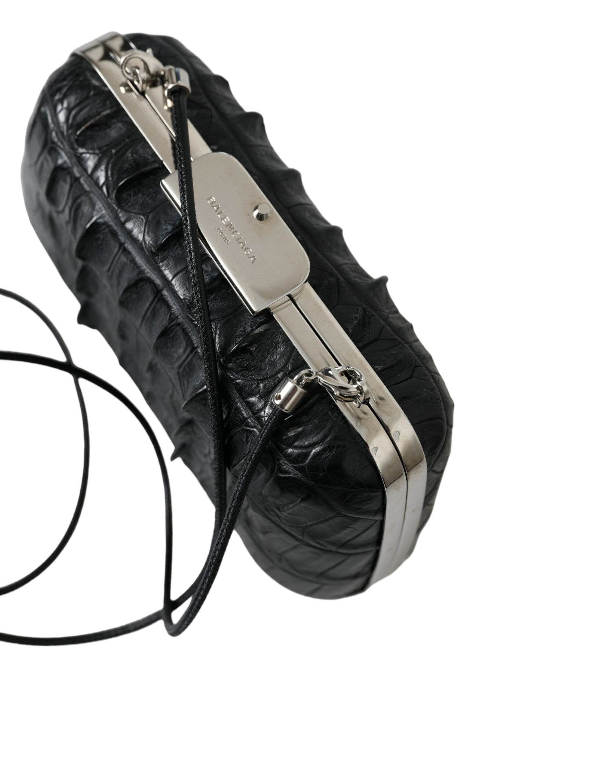 Balenciaga Black Exotic Skin Leather Shoulder Crossbody Box Clutch Bag LUNESCAPE