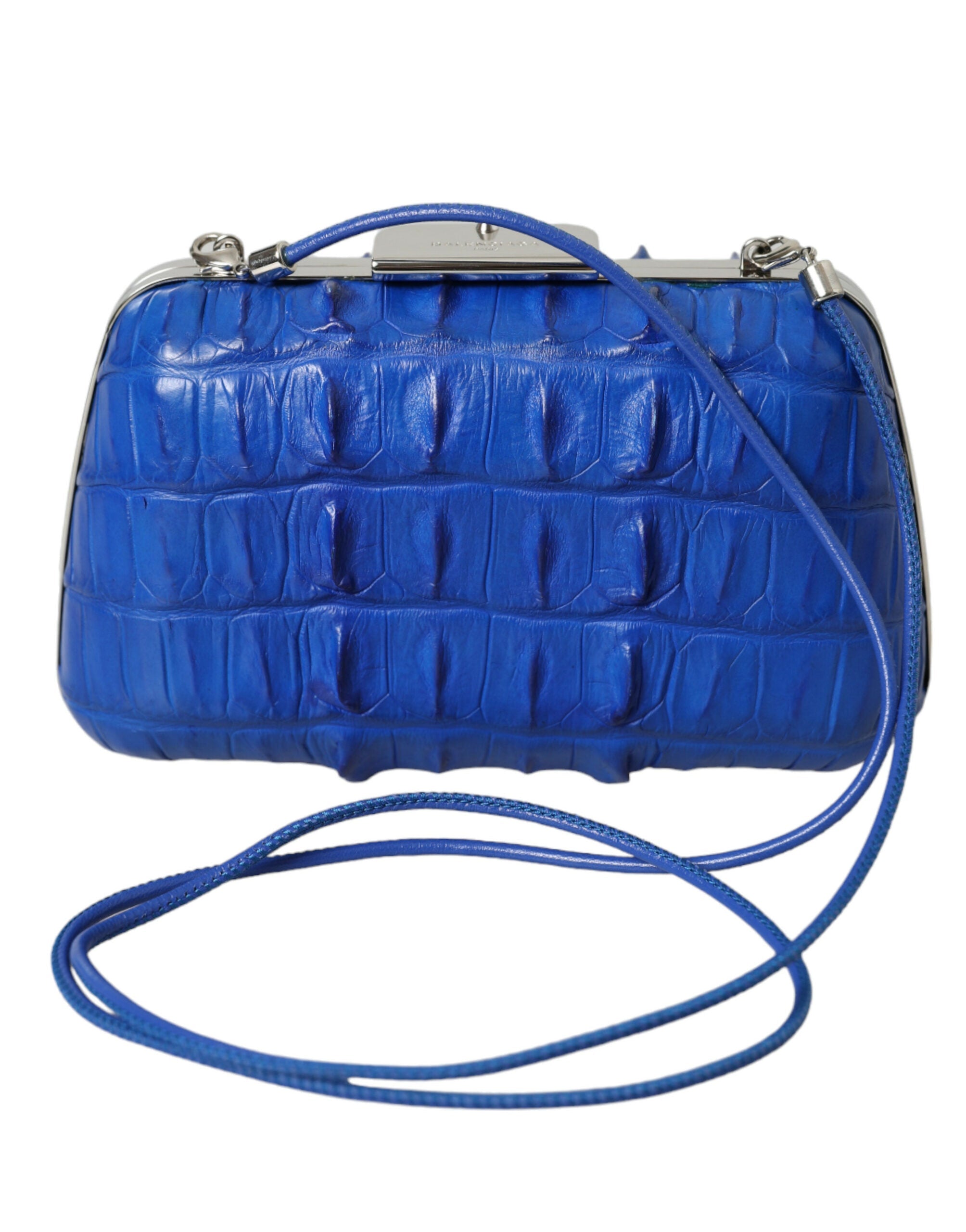 Balenciaga Blue Exotic Skin Leather Shoulder Crossbody Box Clutch Bag LUNESCAPE